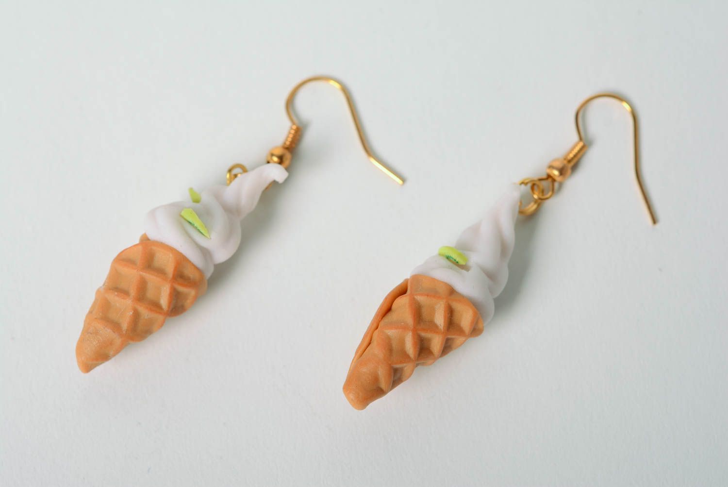 Beautiful unusual handmade designer plastic earrings in the shape of ice cream photo 1