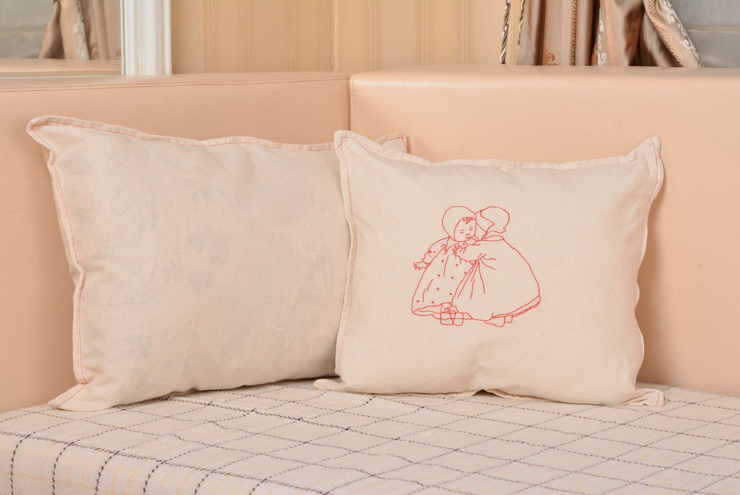 Handmade semi linen designer cute light embroidered pillow cover Children photo 5