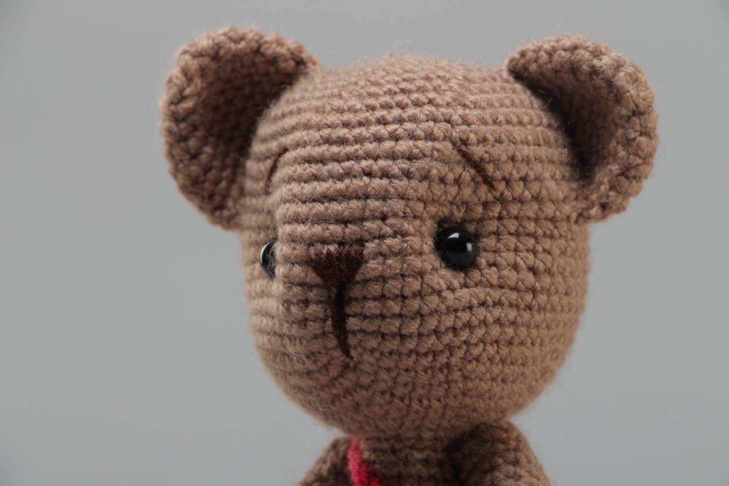 Small handcrafted soft crocheted teddybear for children made using knitting needle photo 3