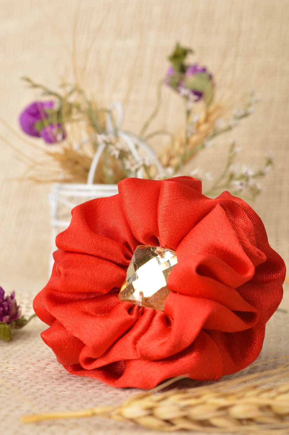 Blume Haarspange handgemachter Schmuck Accessoires für Mädchen in Rot zart foto 1