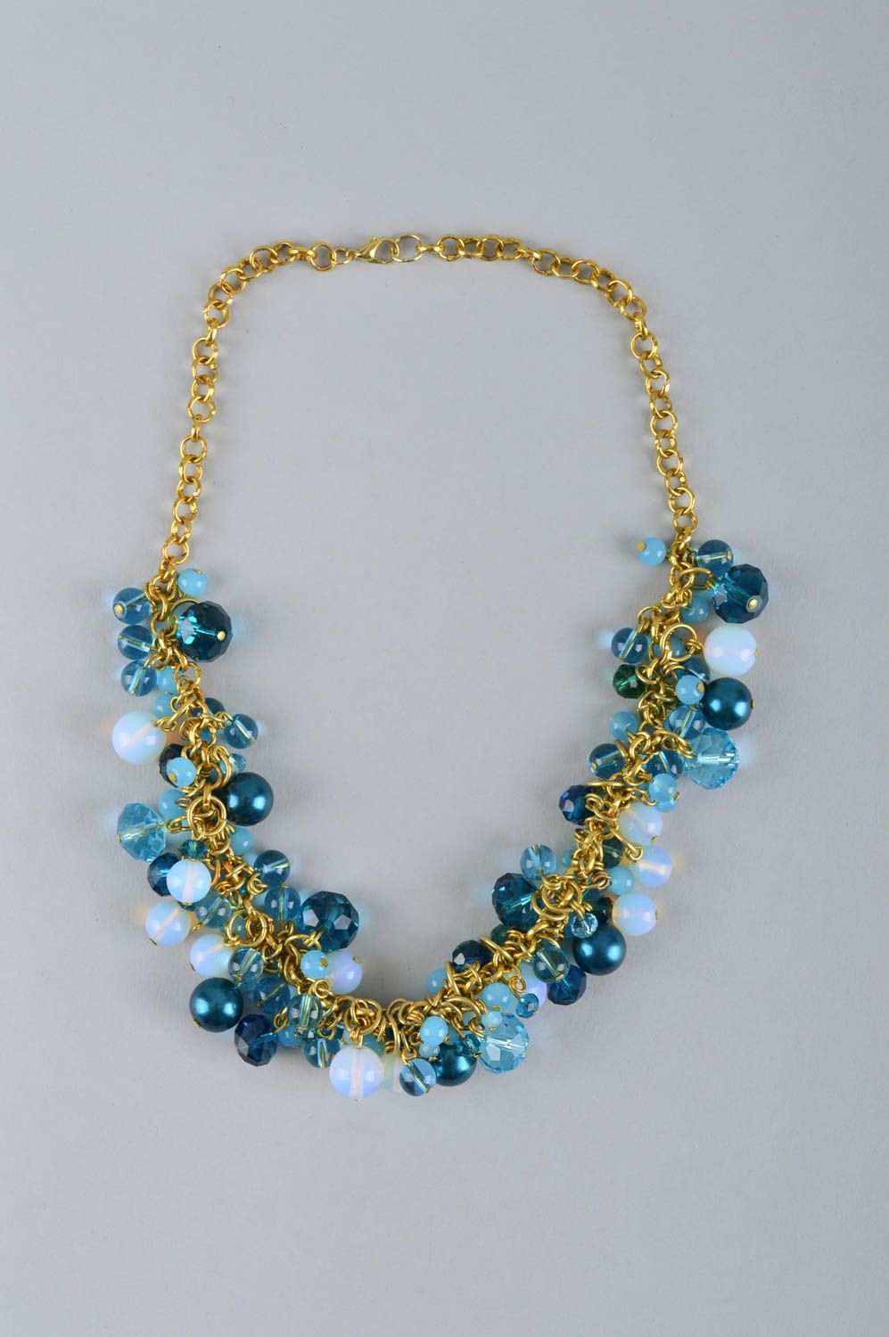 Collier bleu Bijou fait main pierre de Lune fausses perles cristaux Cadeau femme photo 2