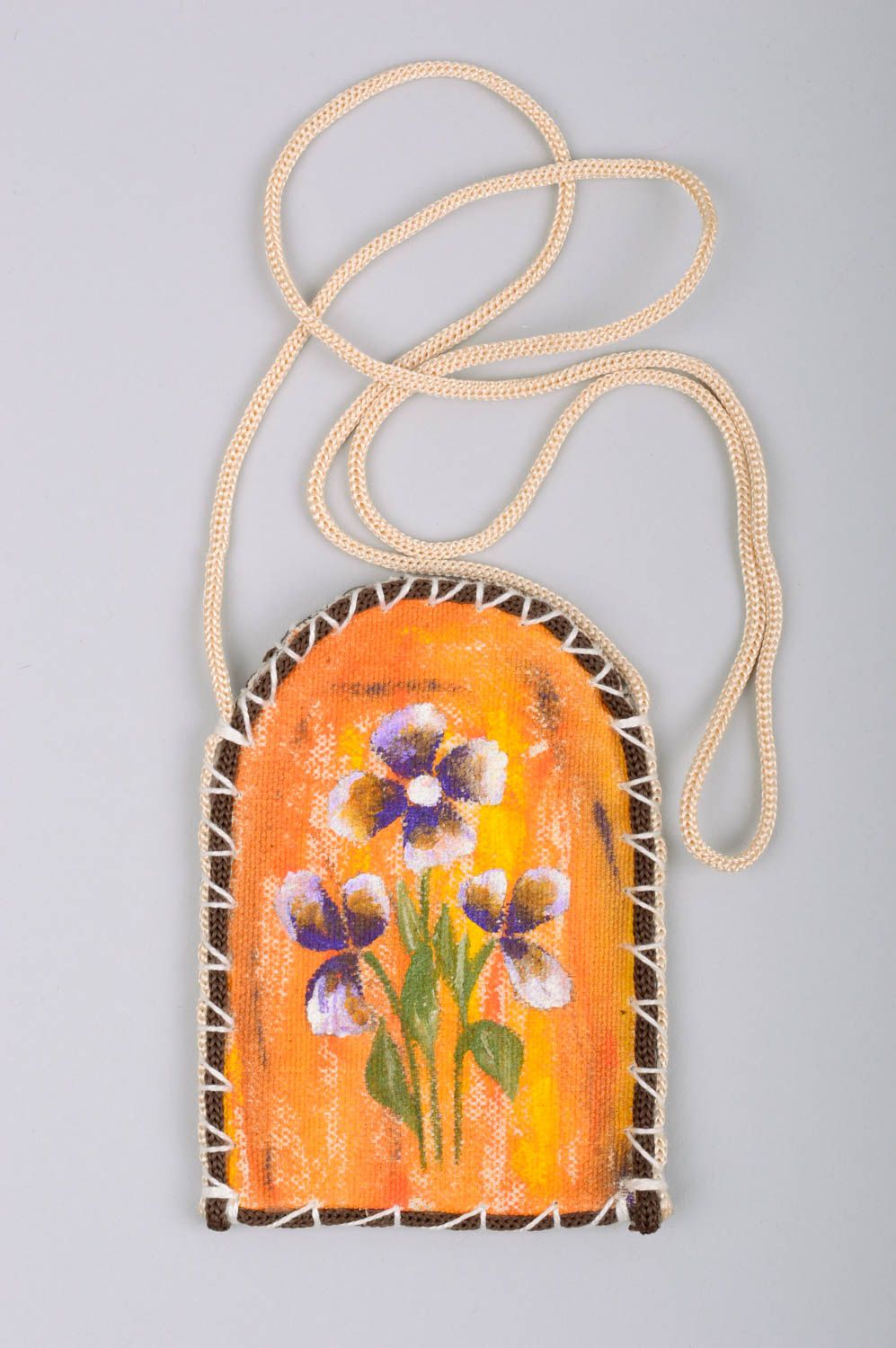 Housse pour téléphone portable en bâche peinte motif floral faite main sur lacet photo 1
