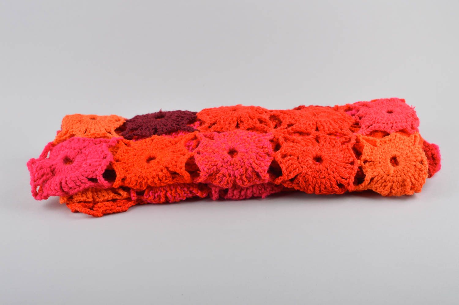 Шарф ручной работы шарф на шею женский шарф красный вязаный крючком из шерсти фото 5