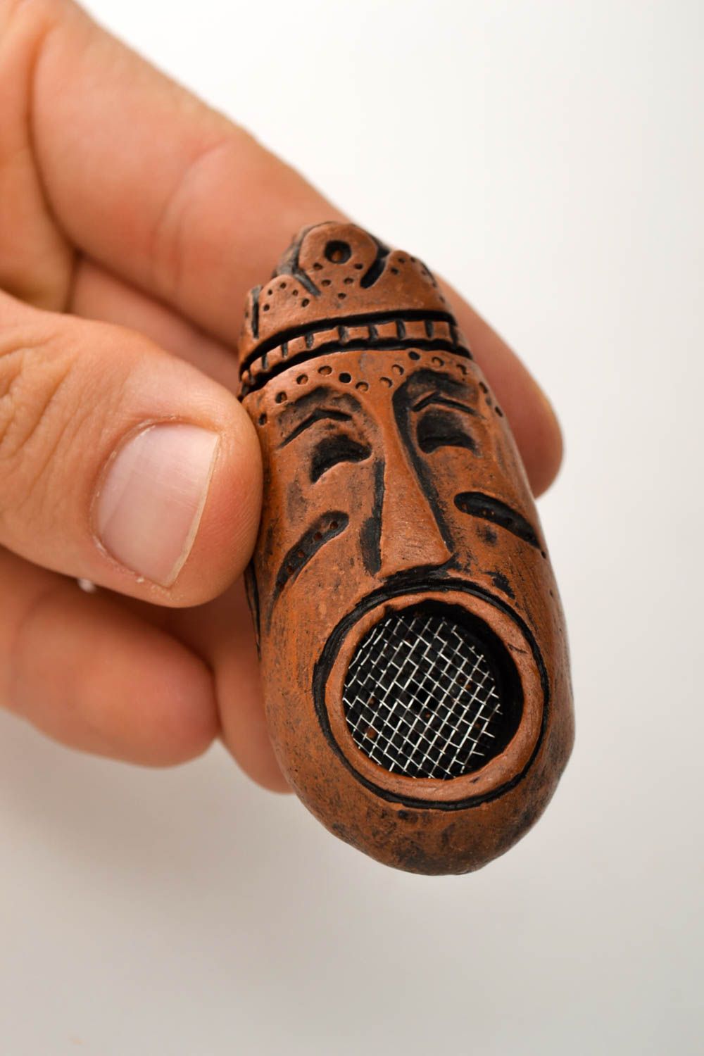 Pipa de barro hecha a mano accesorio para fumador regalo para hombre Máscara foto 2