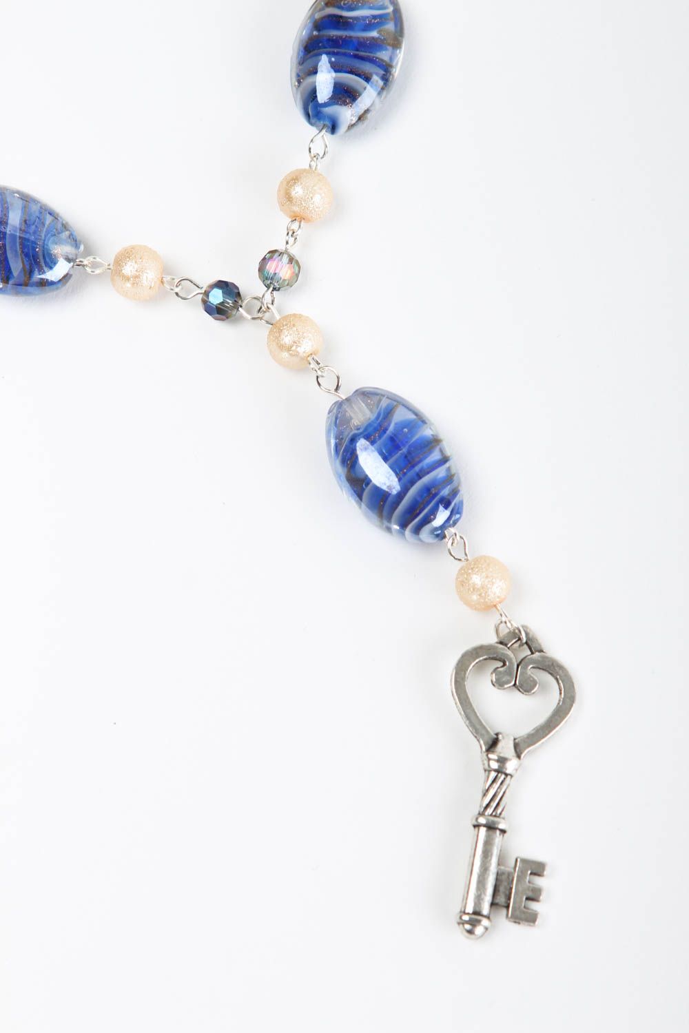 Collier bleu Bijou fait main avec pendentif clé long original Cadeau femme photo 3
