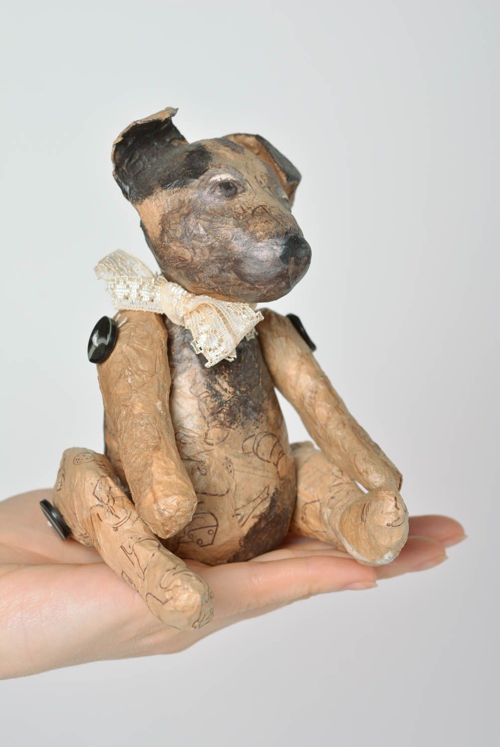 Handmade interior paper mache figurine of dog with movable paws for table decor photo 4