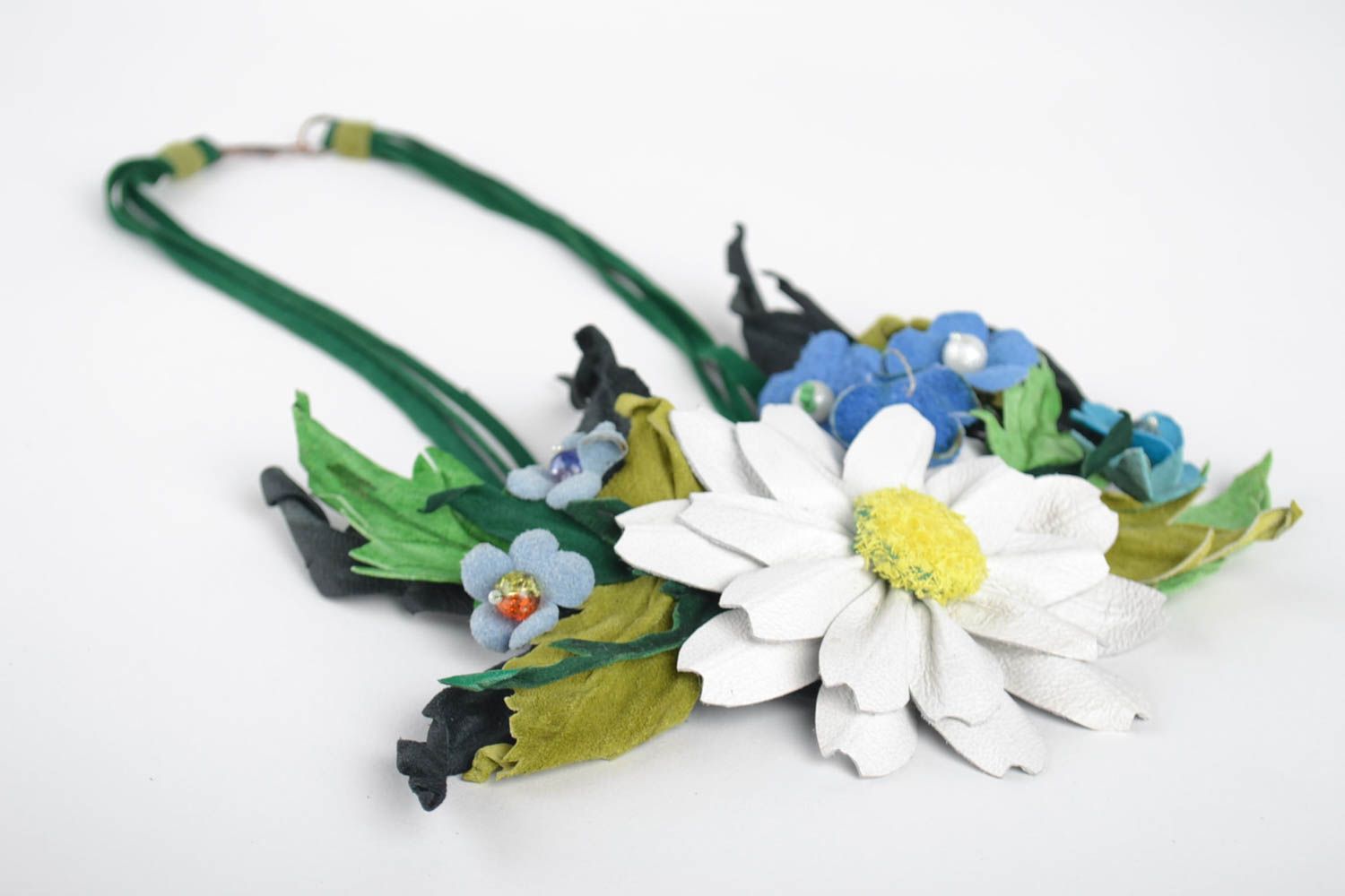 Handmade genuine leather necklace designer present for woman flower jewelry photo 4