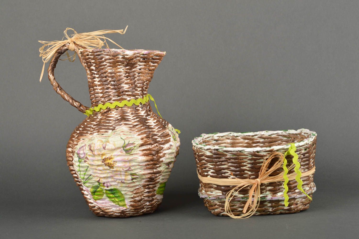 Unusual handmade paper basket decorative jug newspaper craft gift ideas photo 1