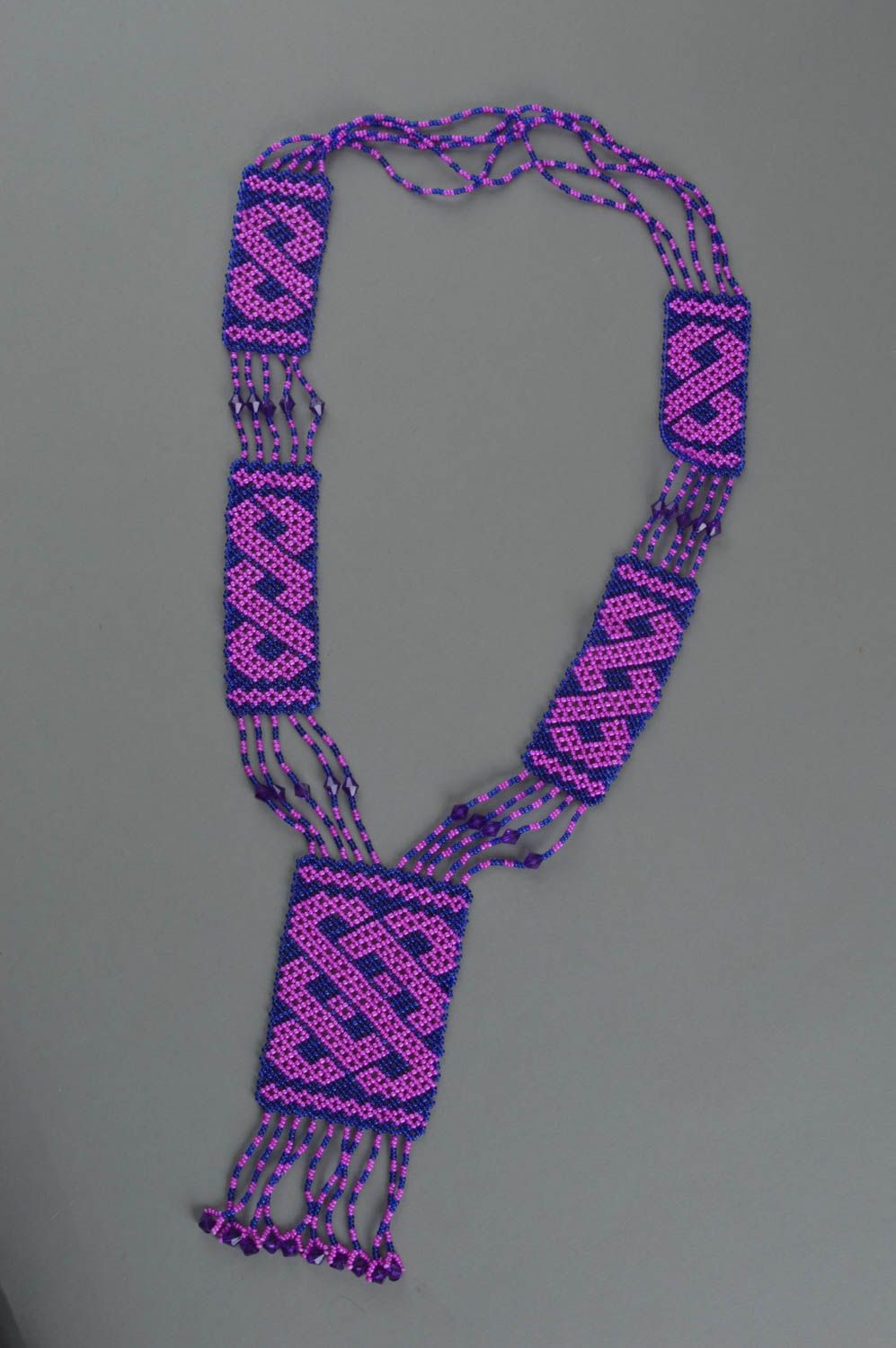 Designer female gerdan necklace made of beads handmade blue and pink accessory photo 2