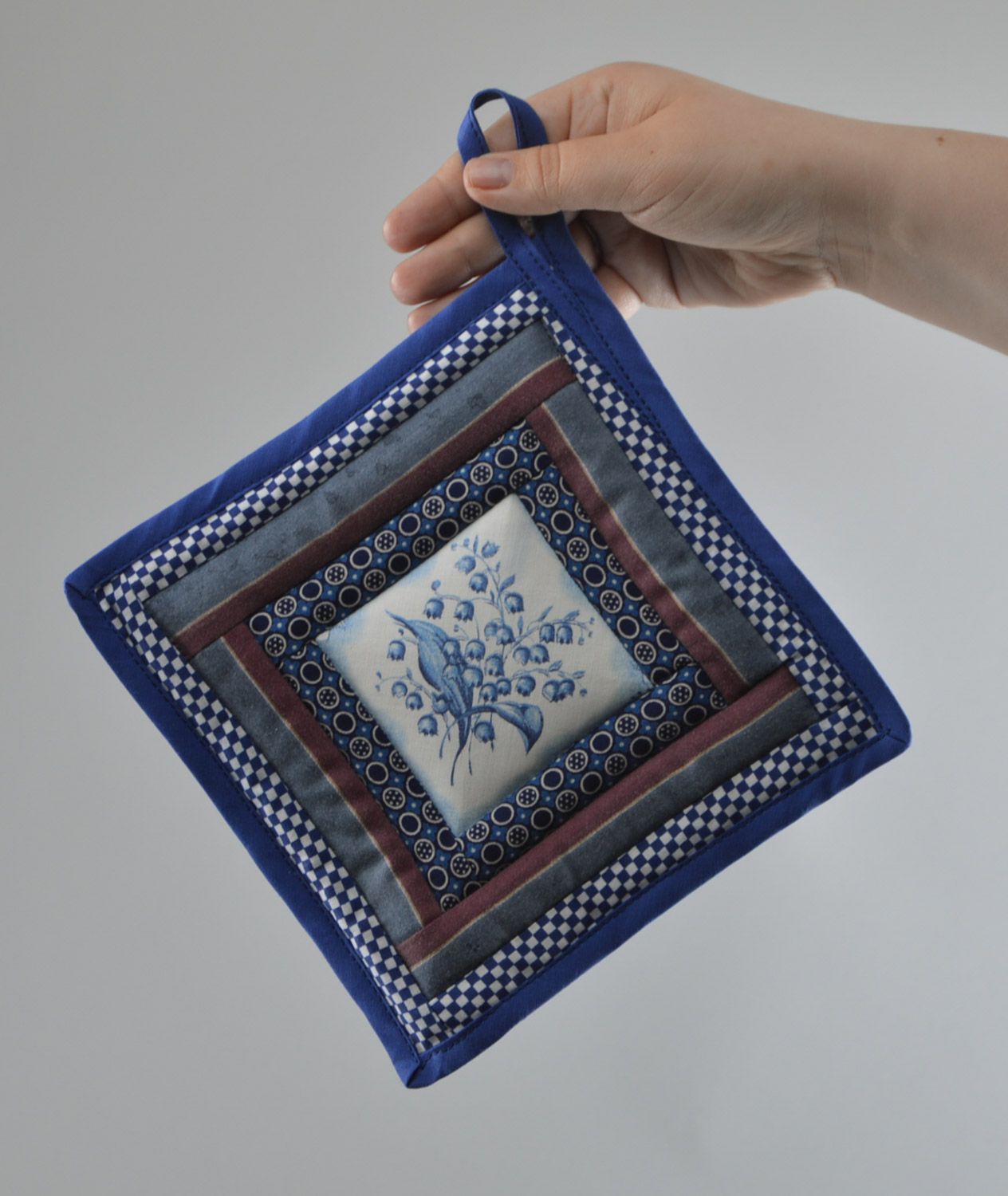 Blauer quadratischer handmade Topflappen aus Baumwolle Küchen Dekoration  foto 2