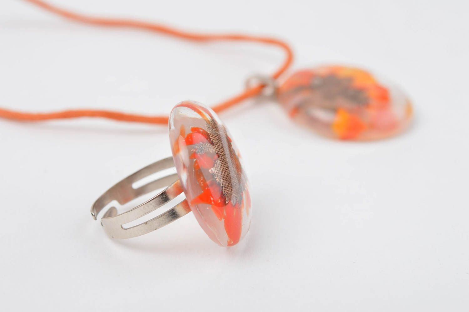 Stylish handmade jewelry set glass pendant glass ring artisan jewelry designs photo 3