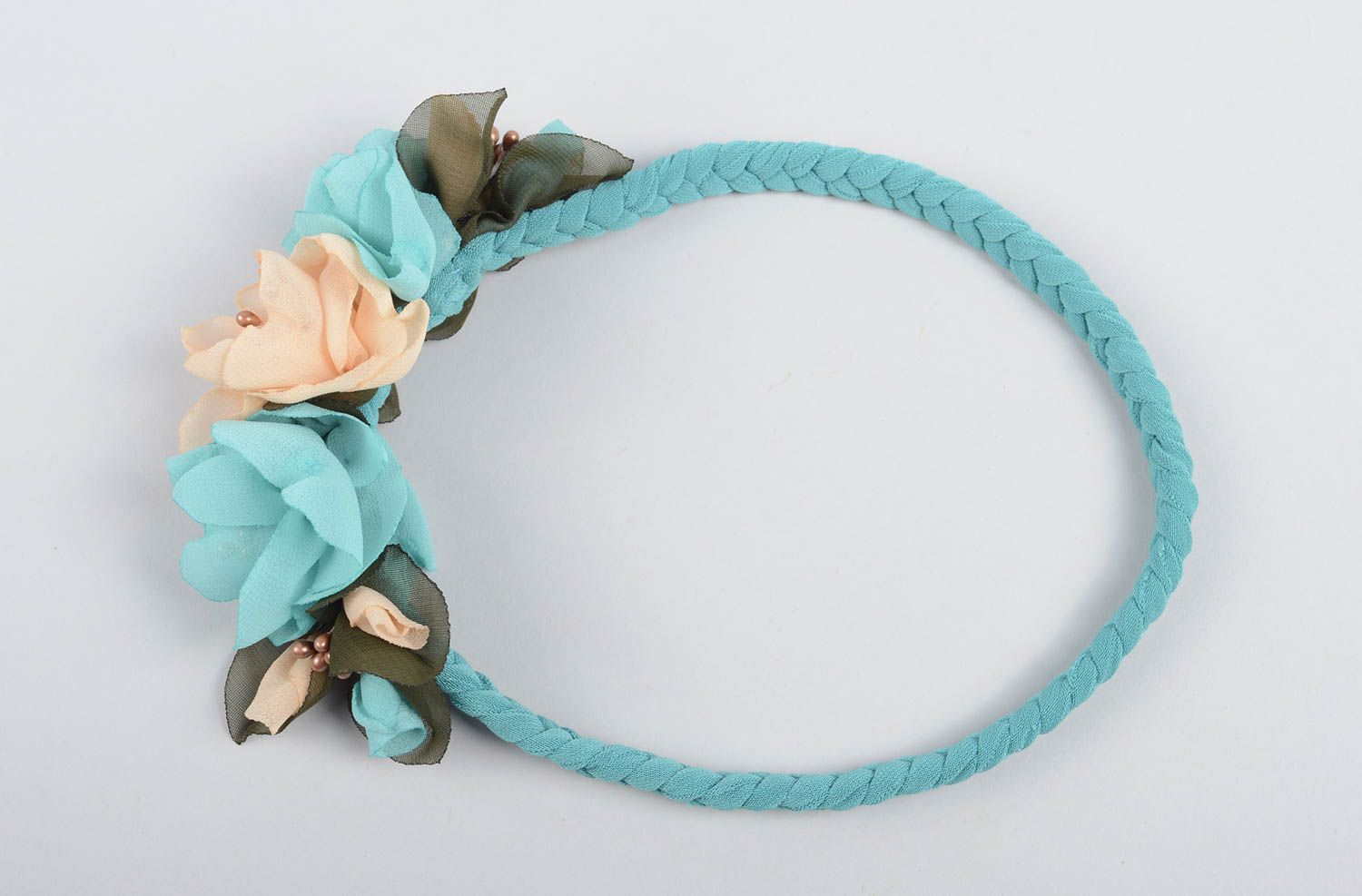 Haarband Blumen handgemacht Haarschmuck Blumen Accessoire für Haare blau foto 5