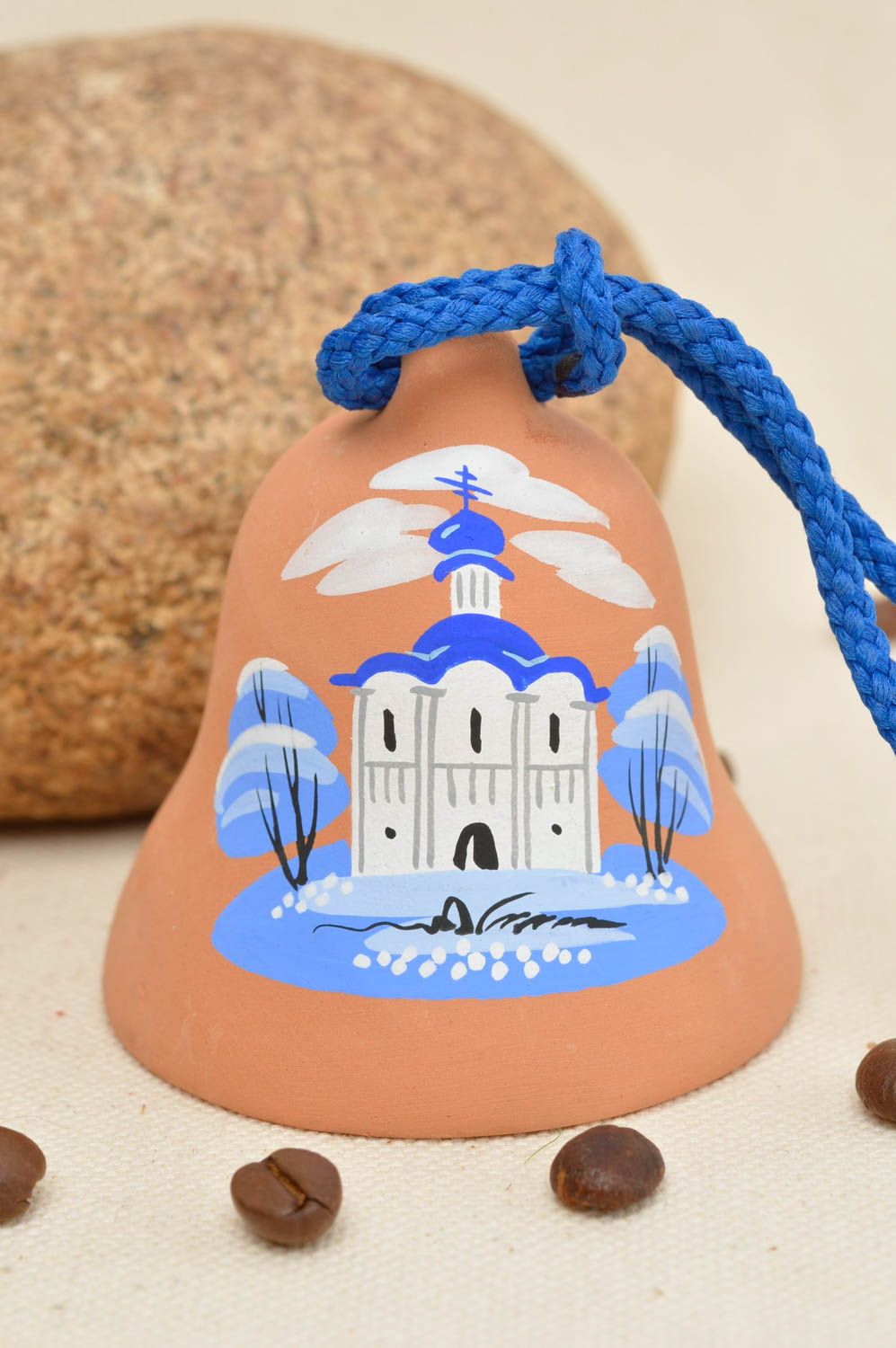 Exclusive small handmade clay bell painted ceramic bell interior decorating photo 1