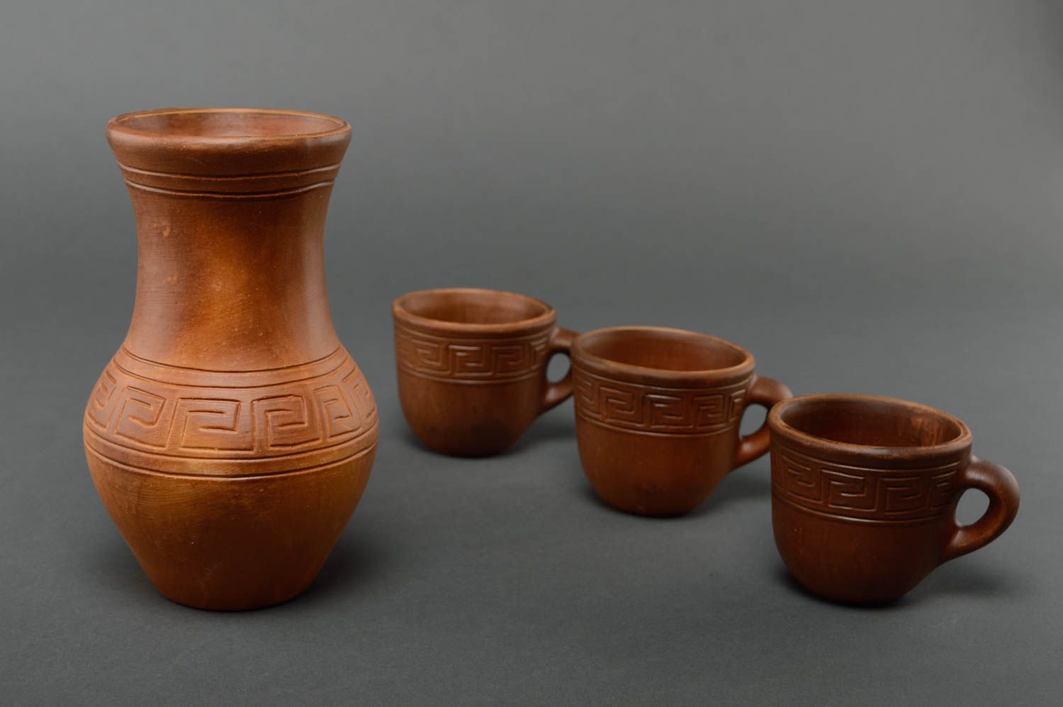 40 oz ceramic milk pitcher with 3 handmade ceramic cups 3 lb photo 1