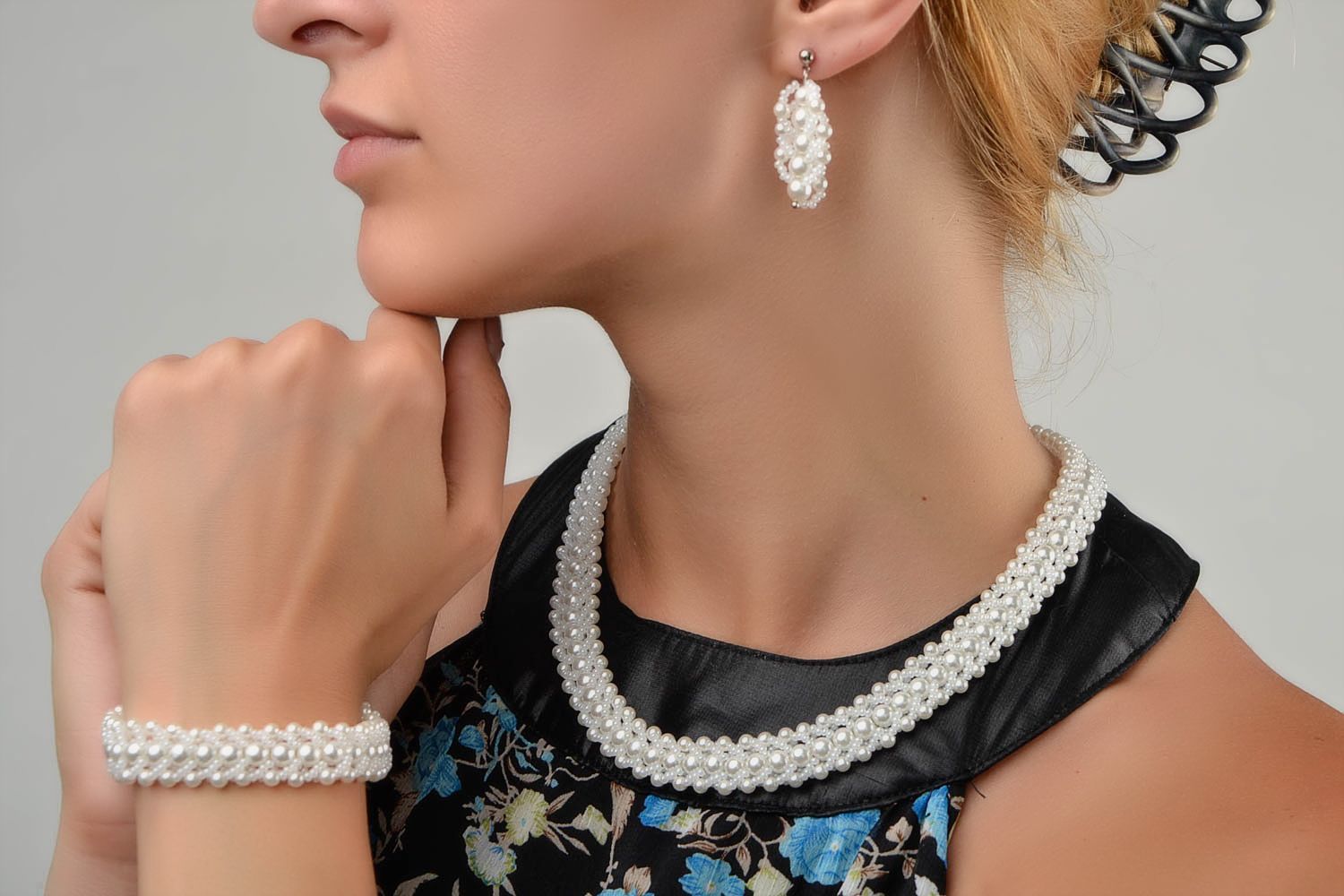Bijoux en perles de rocaille Bijoux faits main blancs 3 pièces Cadeau femme photo 2
