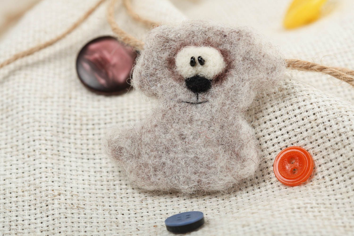 Handmade small animal brooch felted of natural wool gray dog for children photo 1