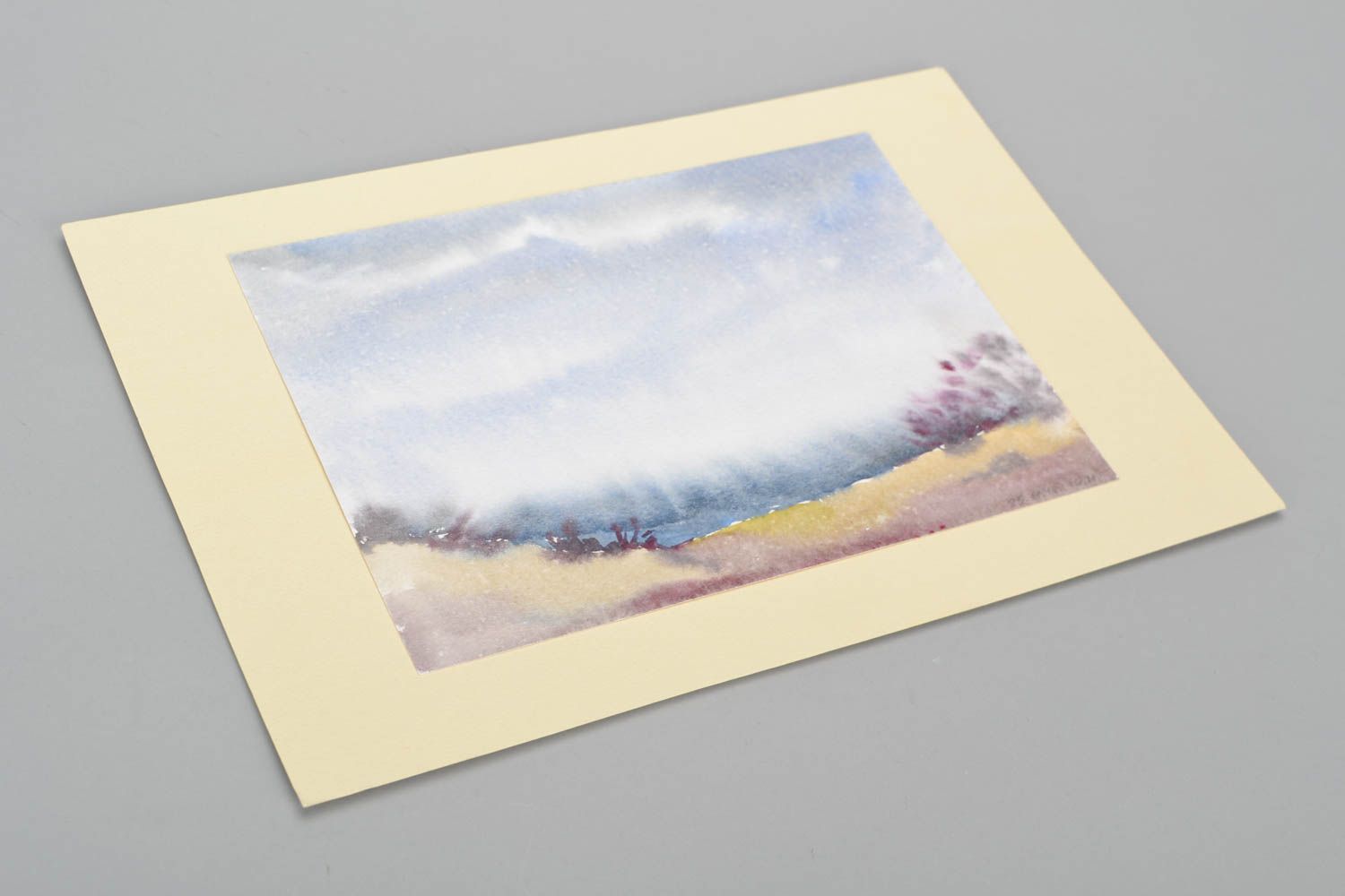 Peinture paysage à l'aquarelle de tons gris  photo 3