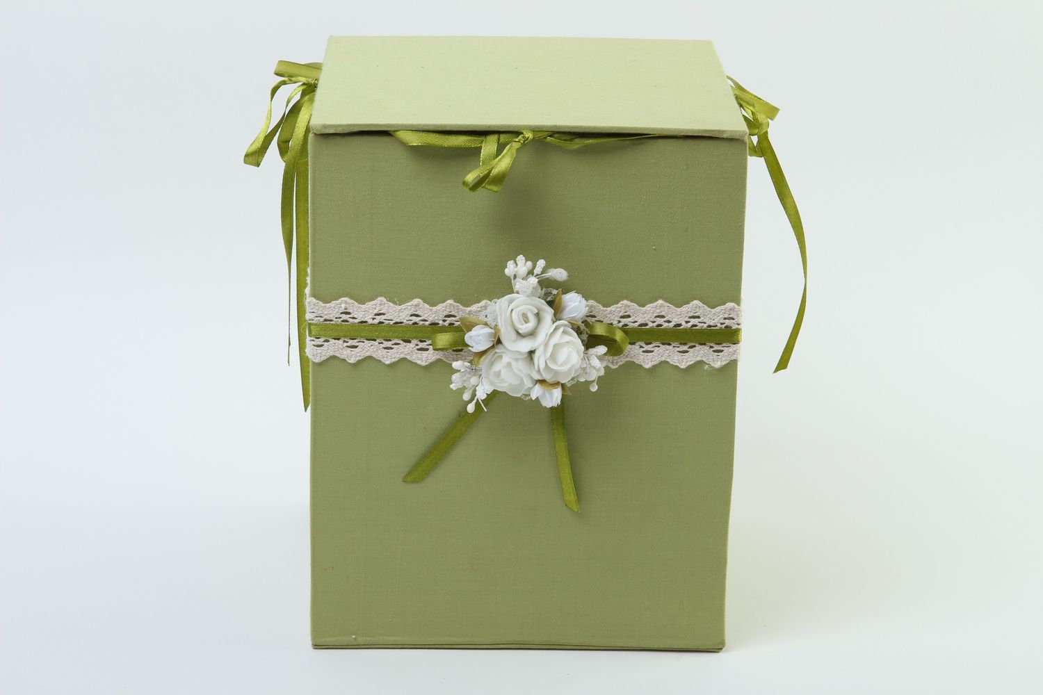 Urne mariage fait main Boîte mariage verte carton tissu Accessoire mariage photo 2