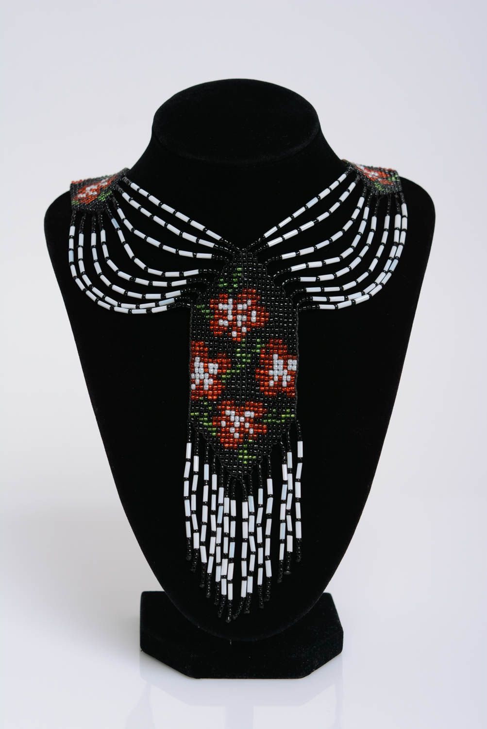 Collier en perles de rocaille massif style ethnique à motif floral fait main photo 3