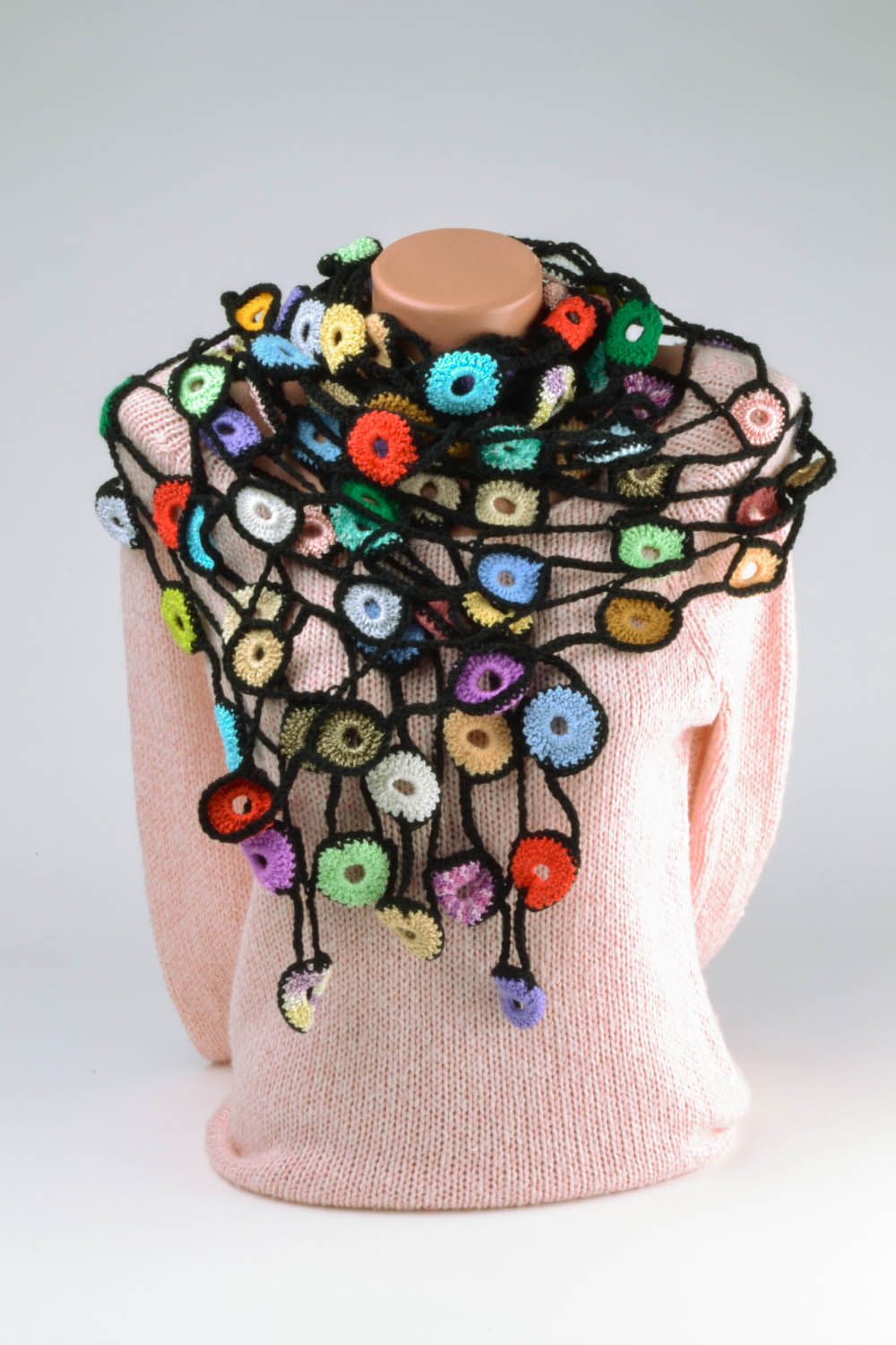 Multicolored crocheted scarf photo 1