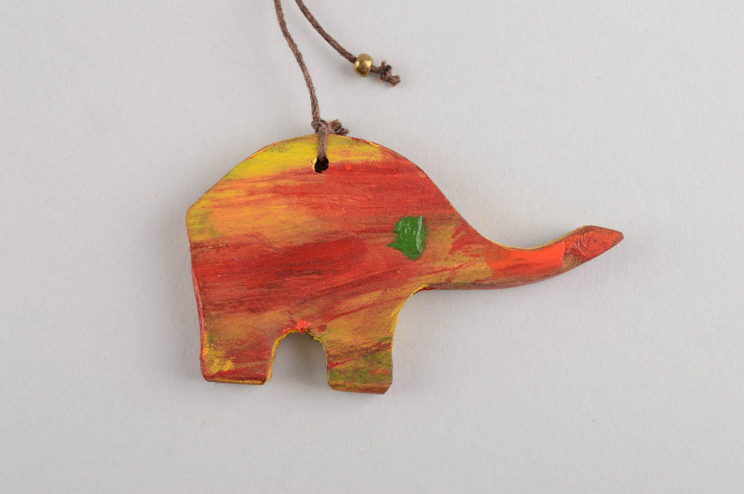 Handmade designer wooden keychain toy elephant painted with acrylics photo 3