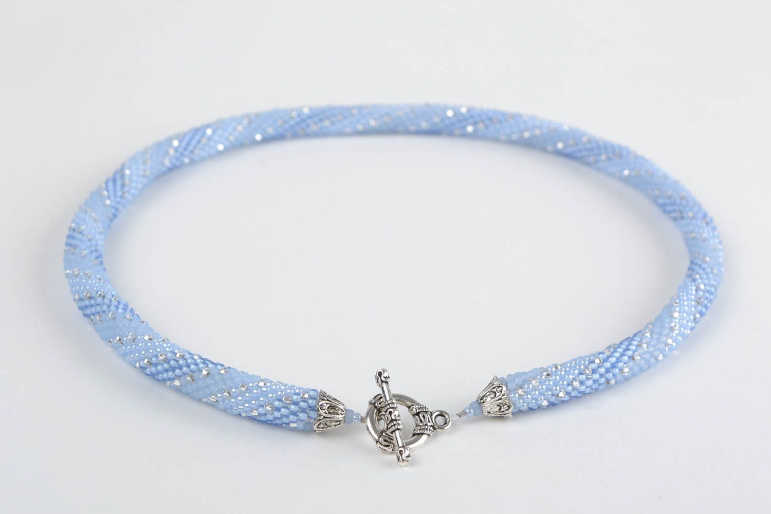 Collier bleu Bijou fait main spirale en perles de rocaille Cadeau femme original photo 5