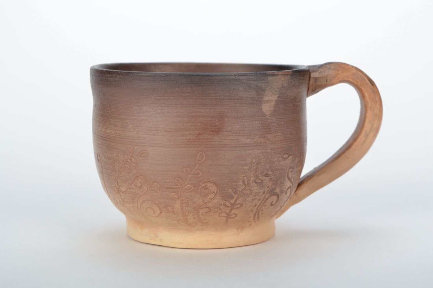 Plain rustic clay cup for coffee or tea in brown color. Great natural clay gift.  photo 3