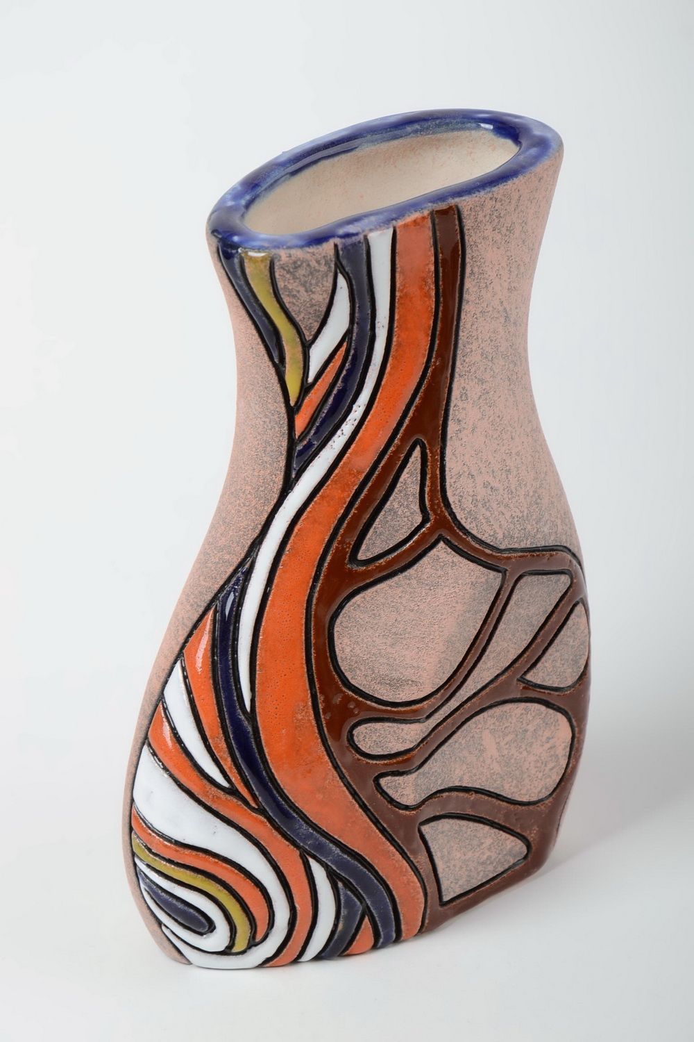 Vase peint de pigments colorés en demi-porcelaine fait main design 1.2 l photo 2