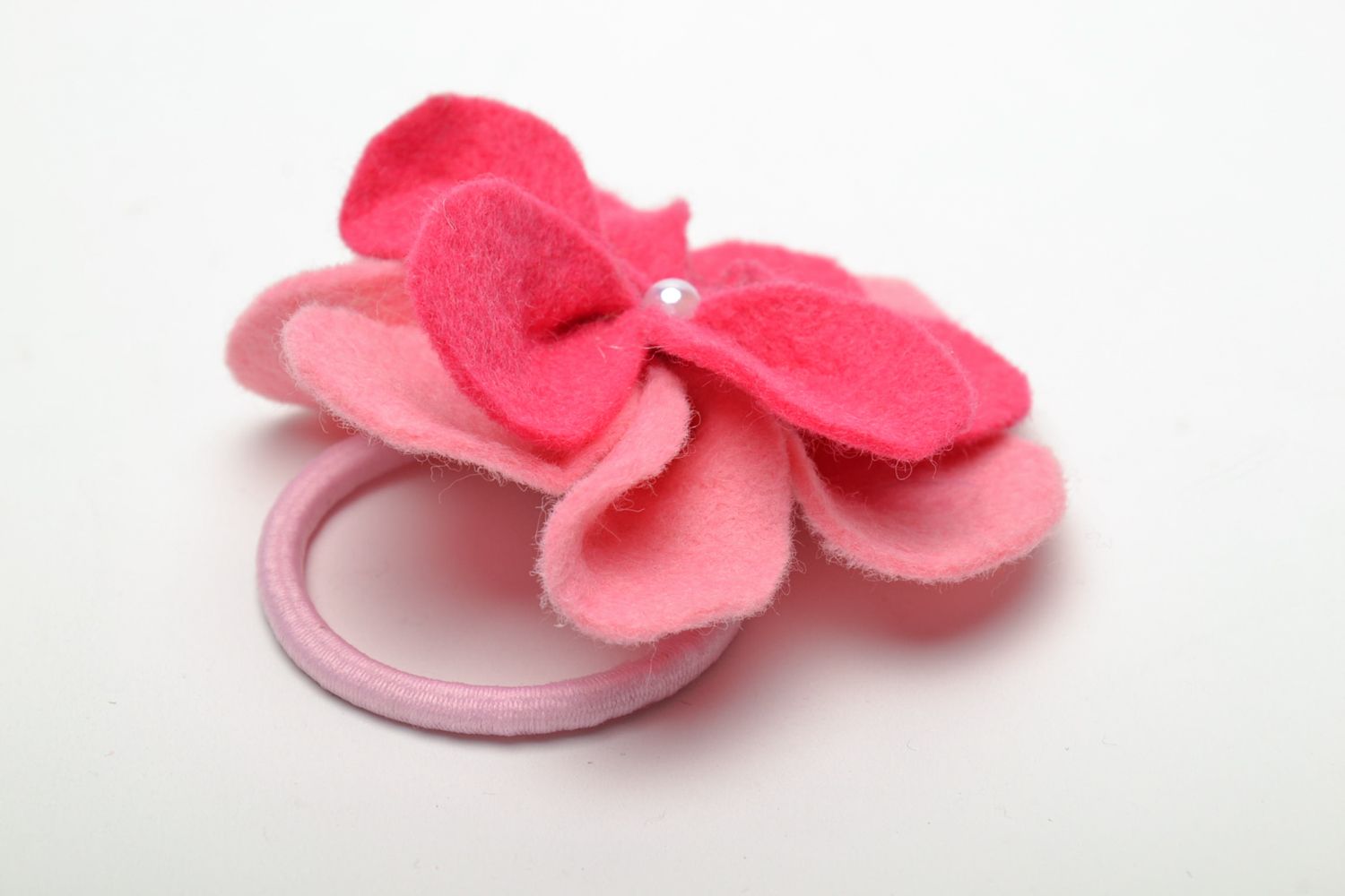 Bright unusual hair tie with pink flower photo 3
