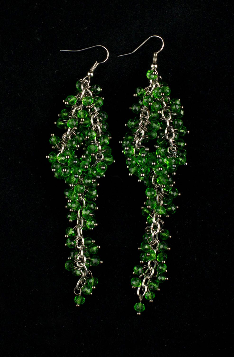 Boucles d'oreilles breloques Bijou fait main perles cristal vert Cadeau femme photo 3