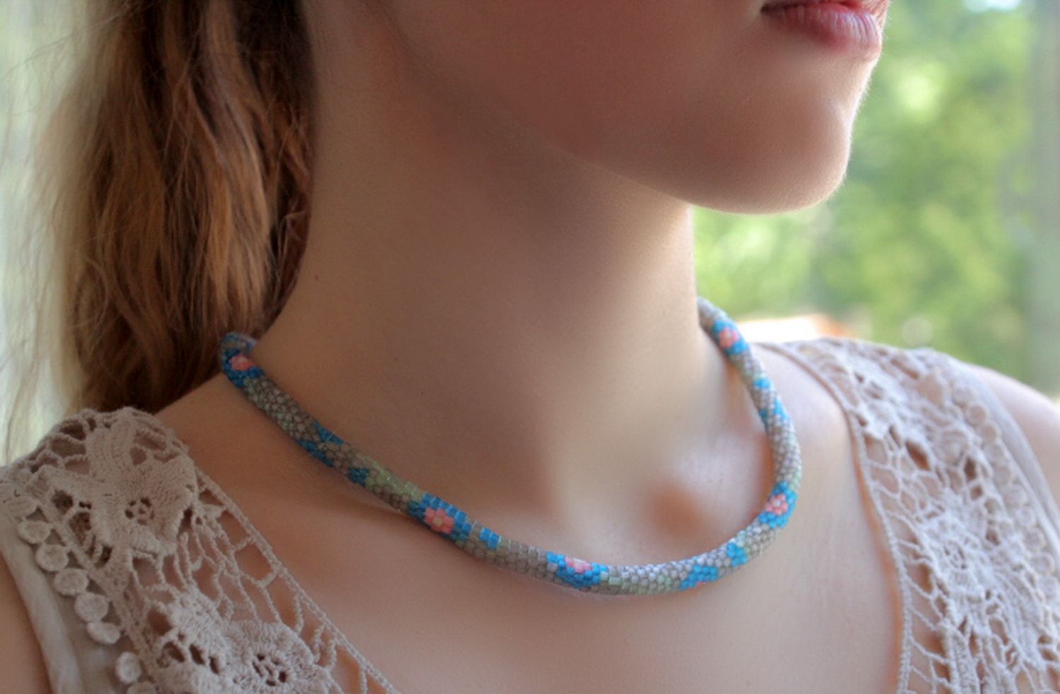 Necklace made from Czech sateen beads with metal fastener photo 10