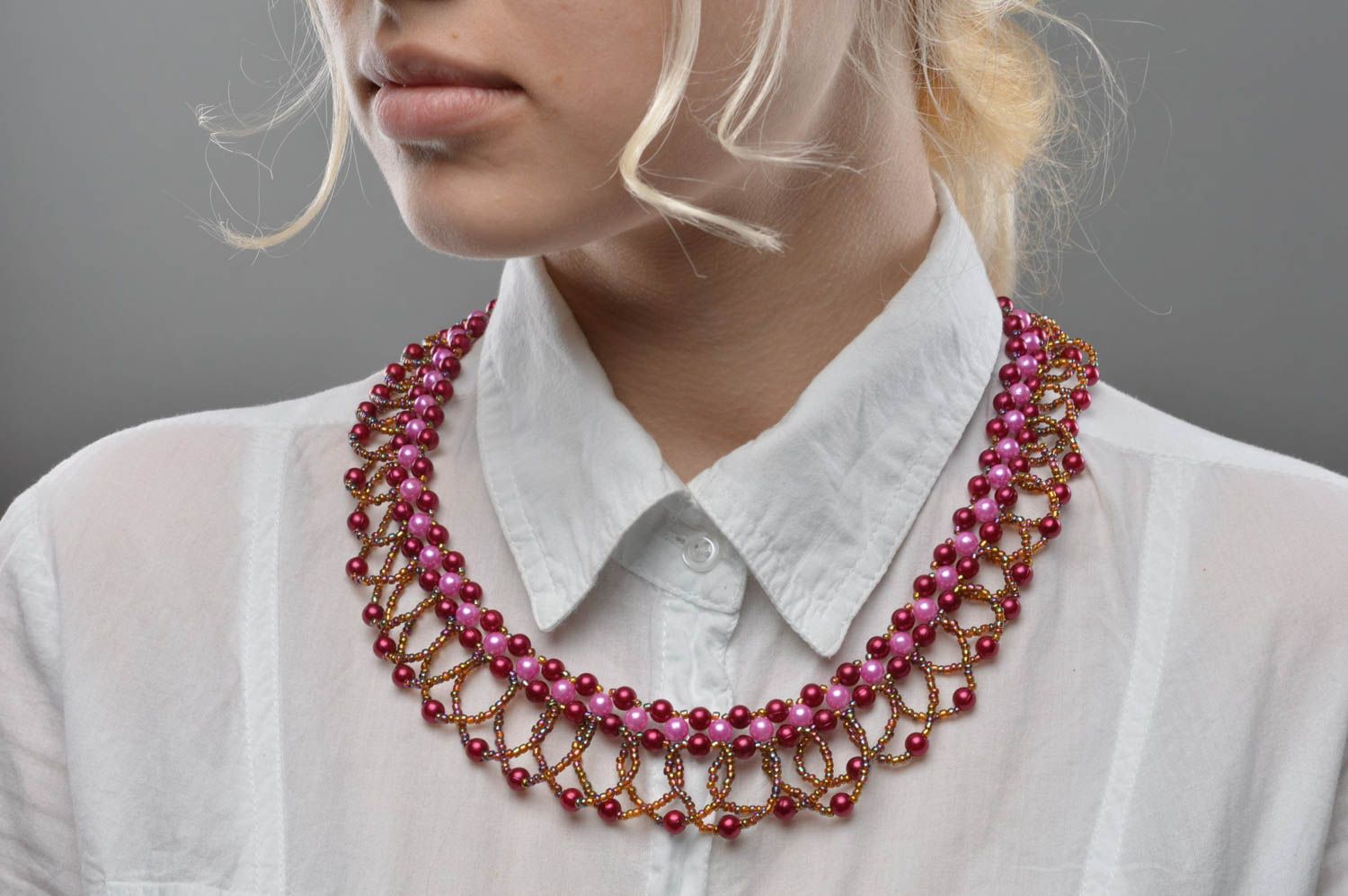 Handmade Collier aus Glasperlen geflochten Designer Halskette Schmuck für Damen foto 5