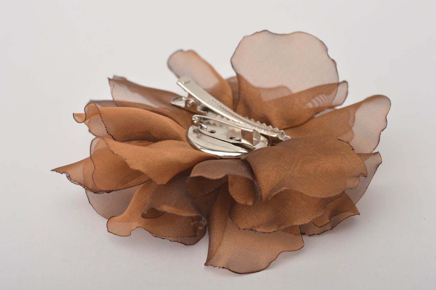 Handmade Schmuck Brosche Haarspange Blume Haar Accessoires braun aus Chiffon foto 5