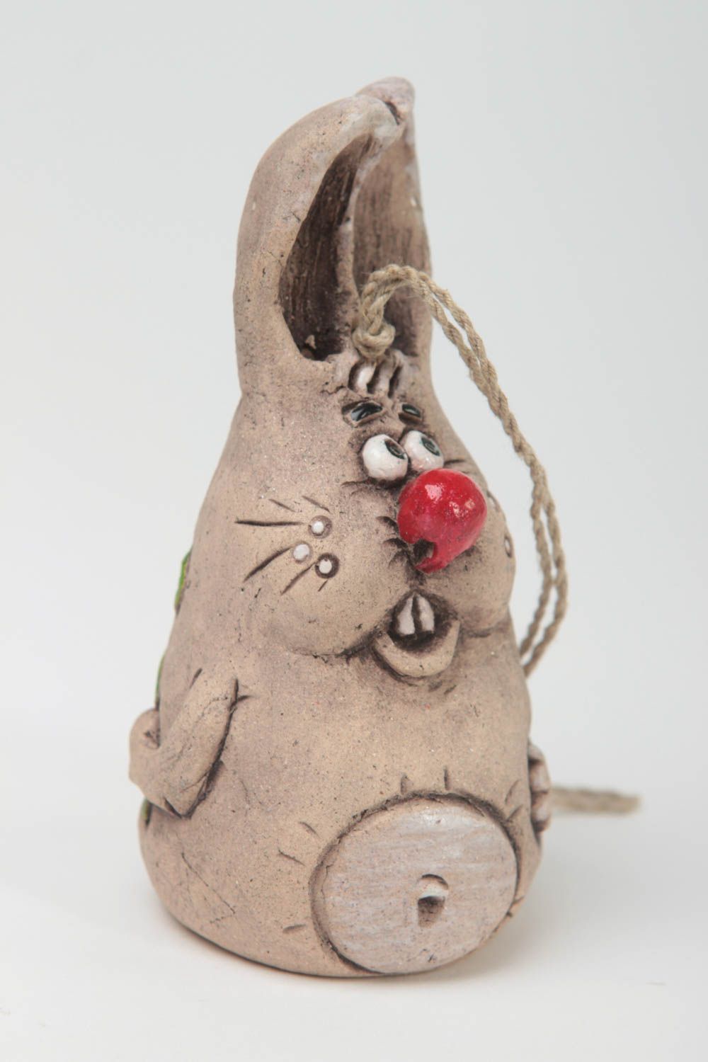 Handmade ceramic statuette stylish clay bell rabbit home decor cute figurine photo 2