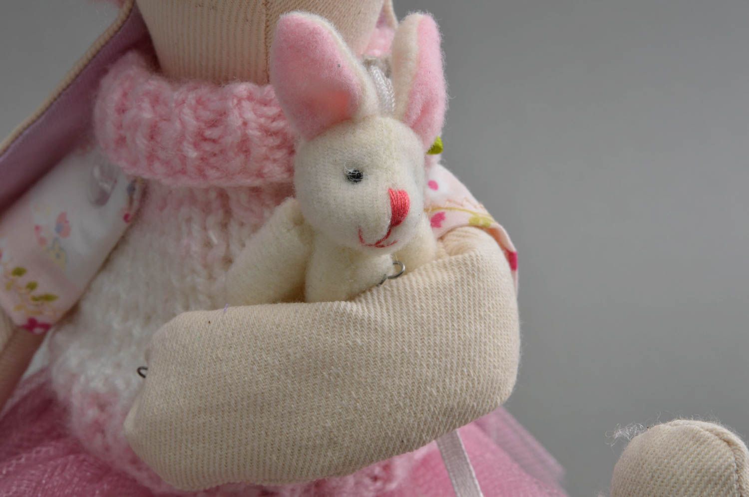 Peluche lapine en tenue rose de tissu faite main jolie originale pour enfants photo 5