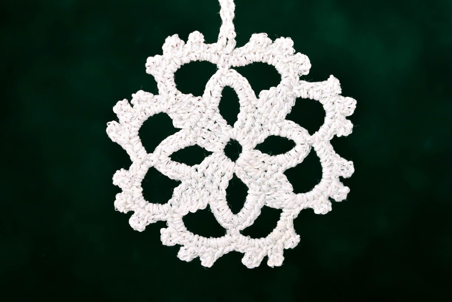 Handmade crocheted snowflake decorative white hanging textile Christmas toy photo 4