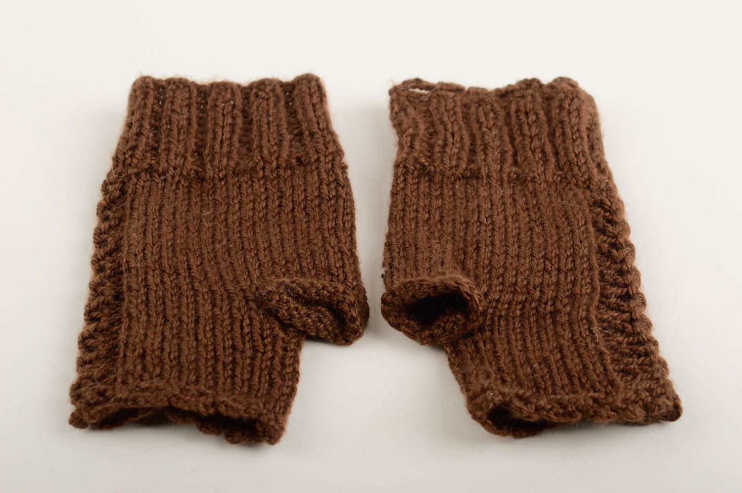 Handmade unusual knitted mitts stylish female mitts beautiful elegant mitts photo 3