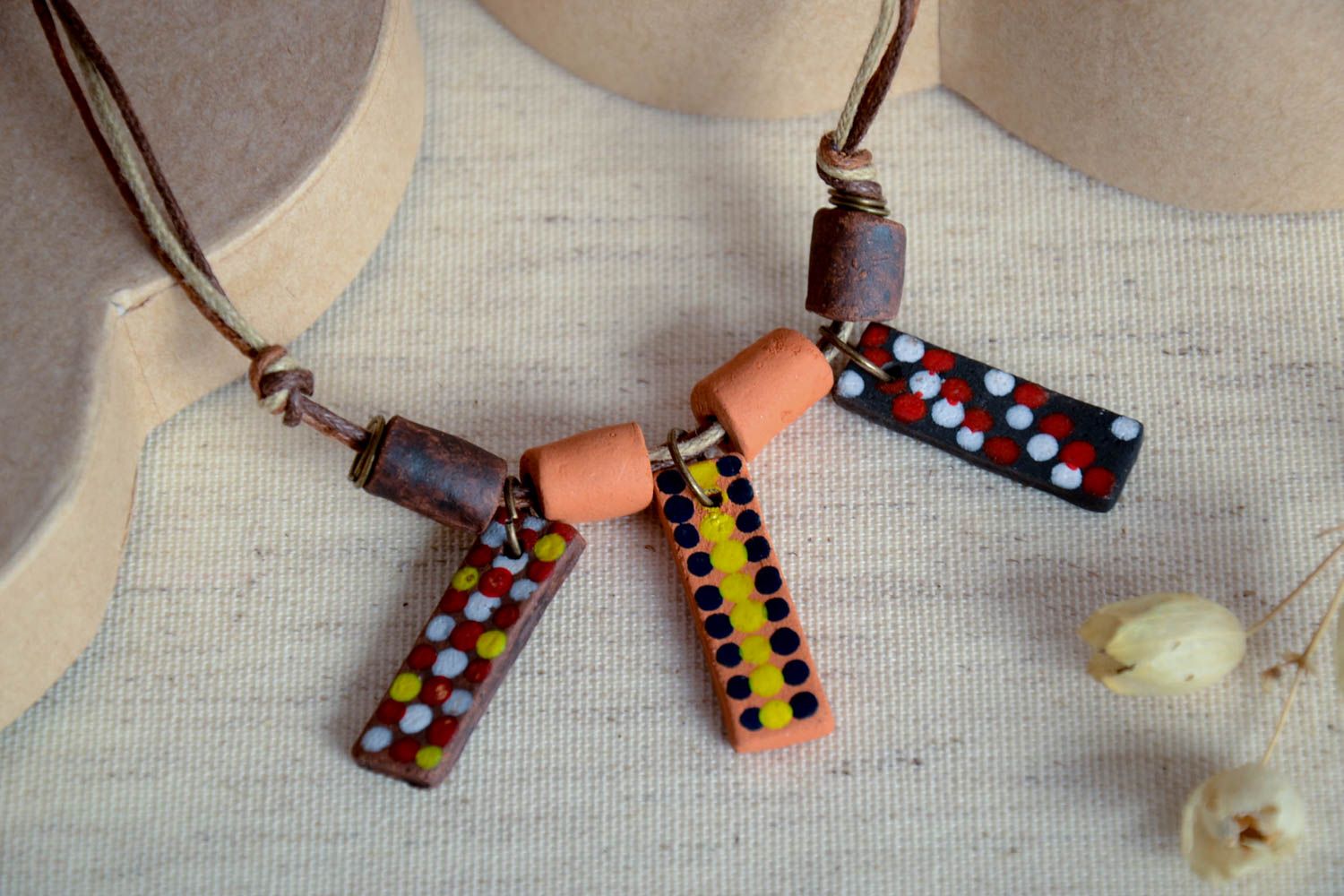 Handmade beaded necklace unusual stylish accessory ceramic necklace gift photo 1