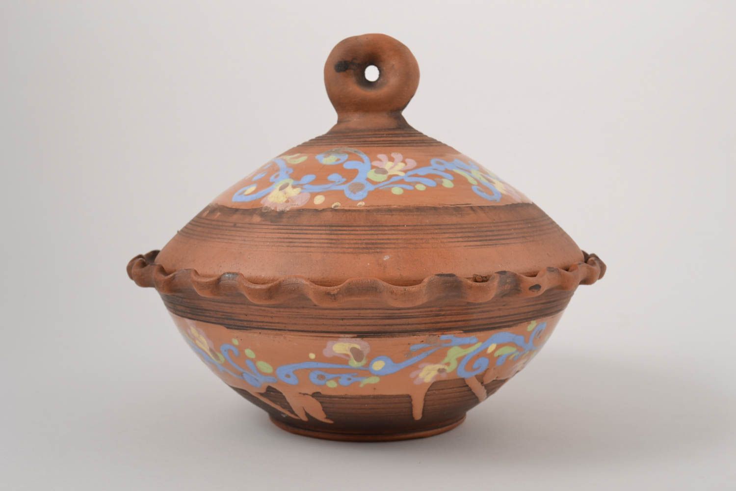 Küchen Geschirr Schüssel aus Ton handmade Schüssel Keramik mit Deckel bemalt foto 5