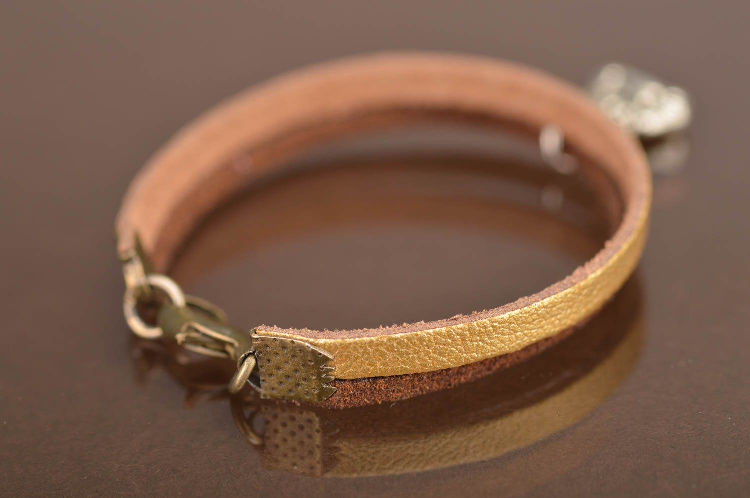 Genuine leather bracelet with charm handmade stylish accessory with Buddha photo 4