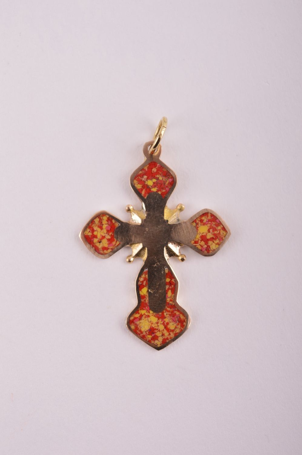 Pendentif Croix Bijou fait main laiton métal pierres Accessoire religieux photo 2