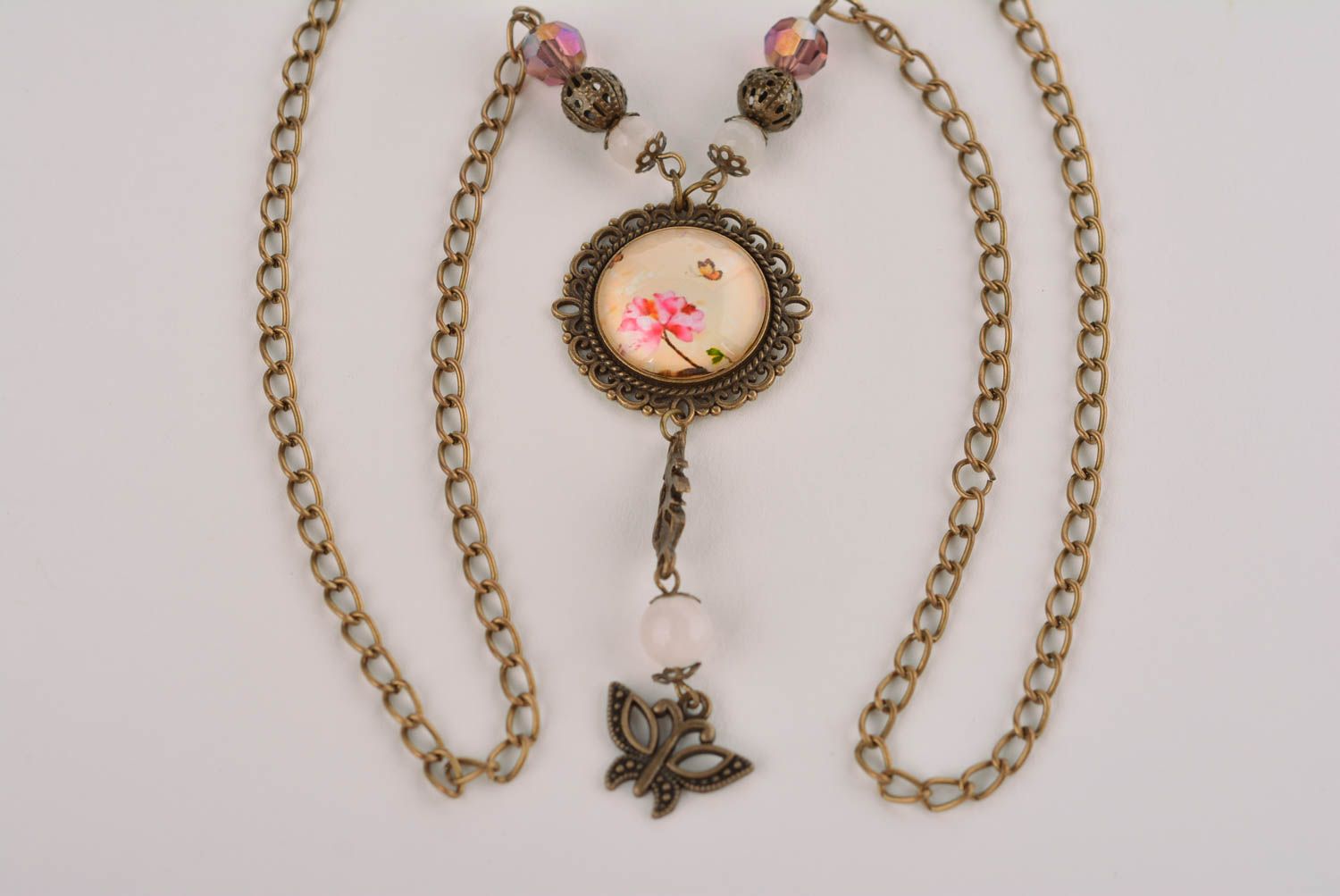Unusual handmade glass pendant metal necklace metal jewelry designs gift ideas photo 3