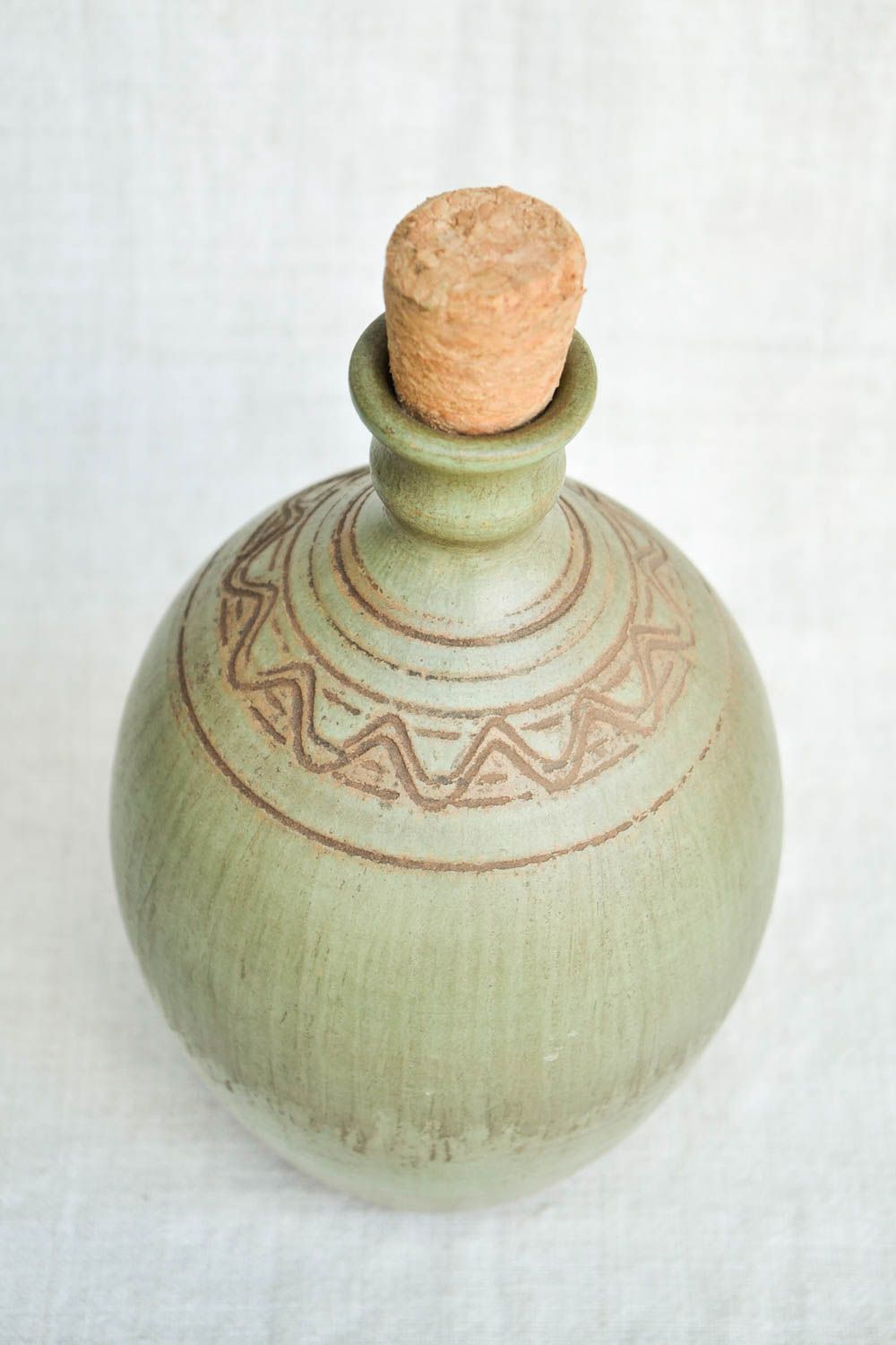 Глиняная бутылка посуда ручной работы глиняная посуда с пробкой зеленая фото 4