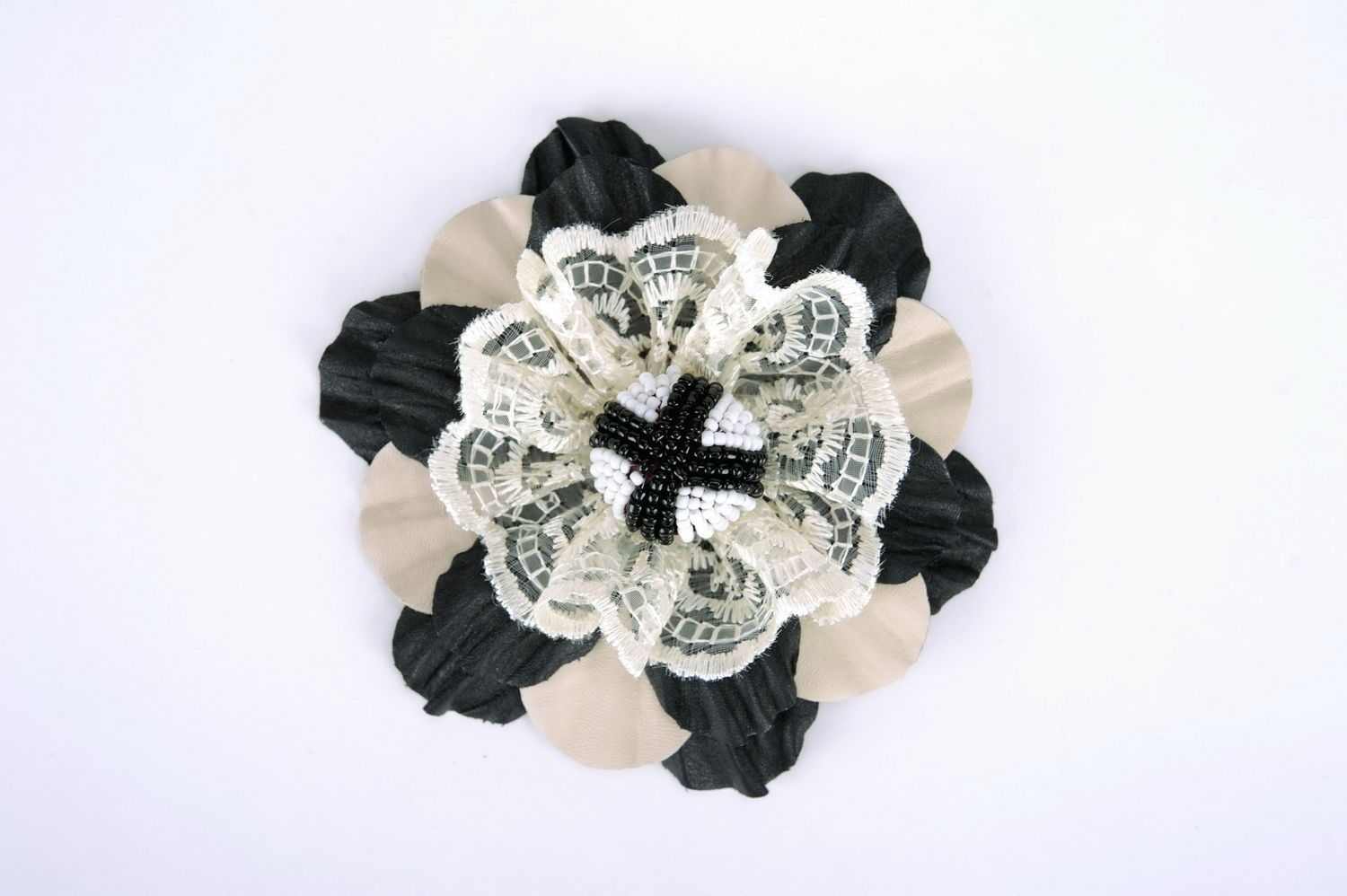 Volume leather brooch in the form of a flower photo 2
