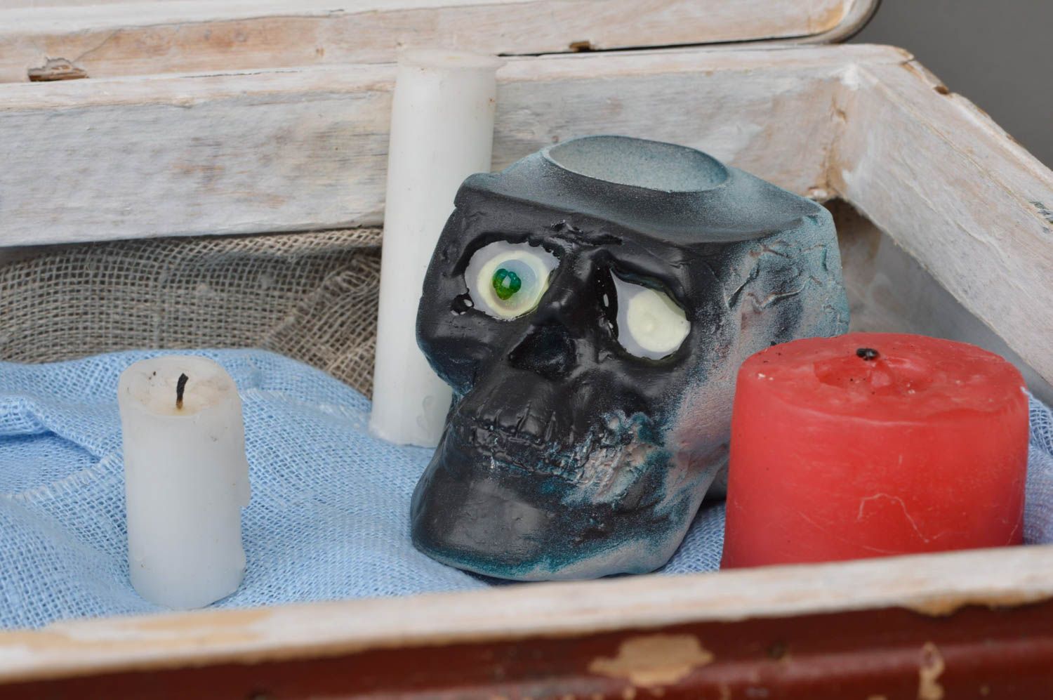 Figurine porte-bagues en plâtre faite main fluorescente originale Crâne photo 1