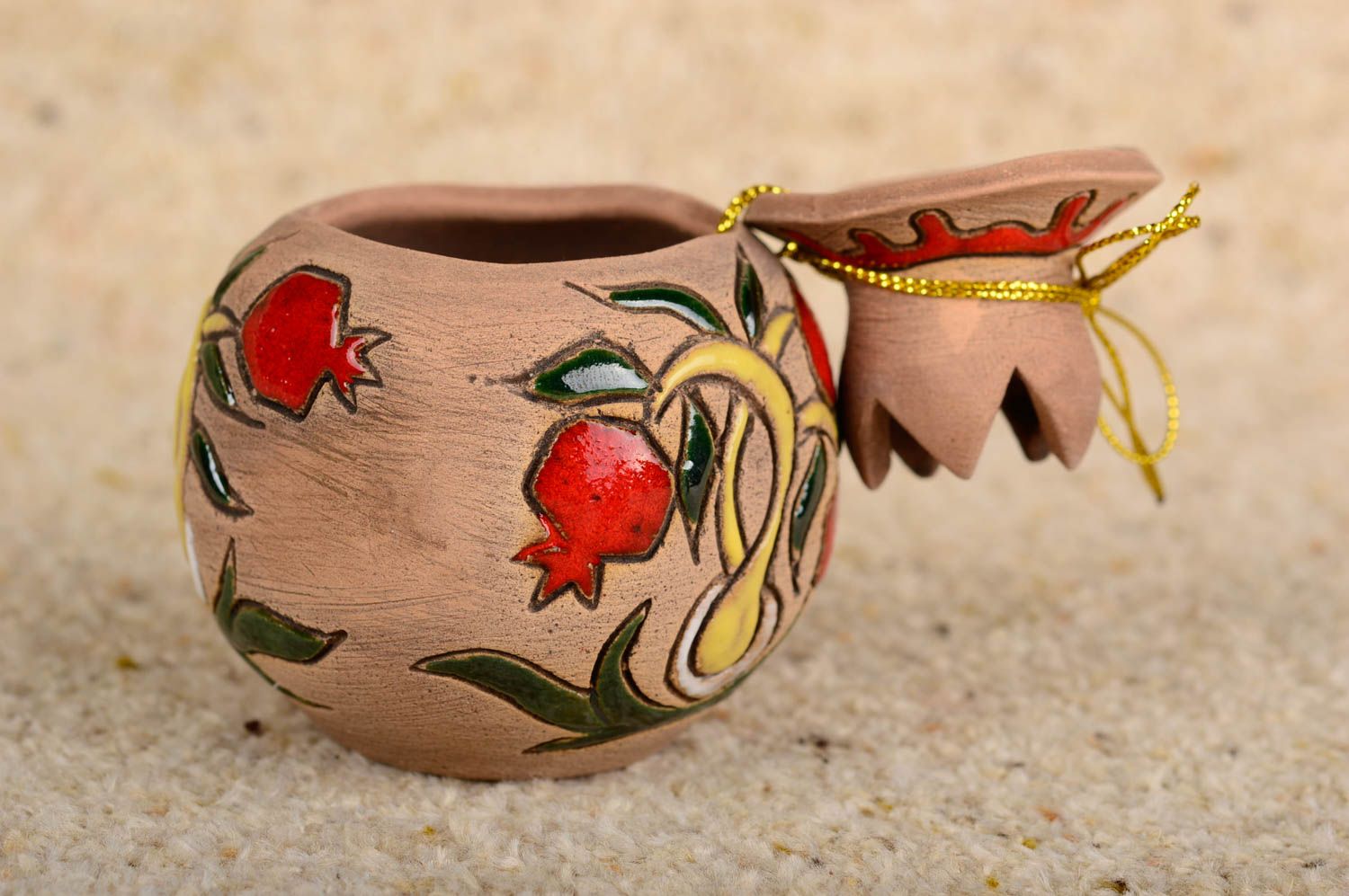 Шкатулка ручной работы керамический сувенир авторская керамика гранатовое древо фото 2