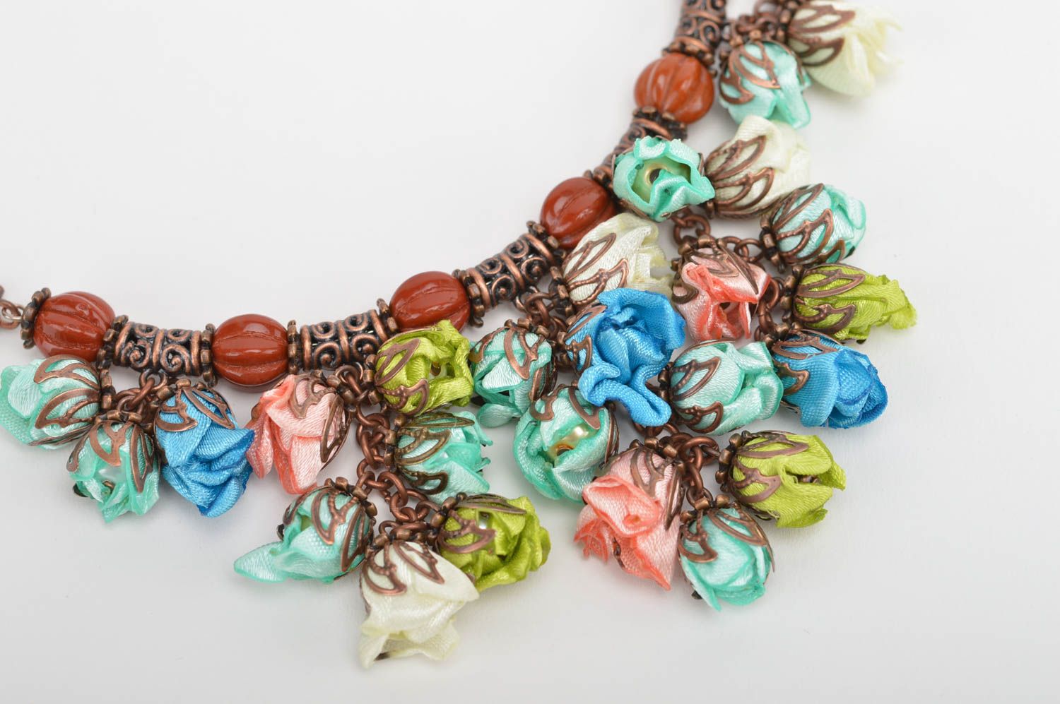 Damen Collier Blumen Halskette handgemachter Schmuck bunt grell aus Atlas foto 3