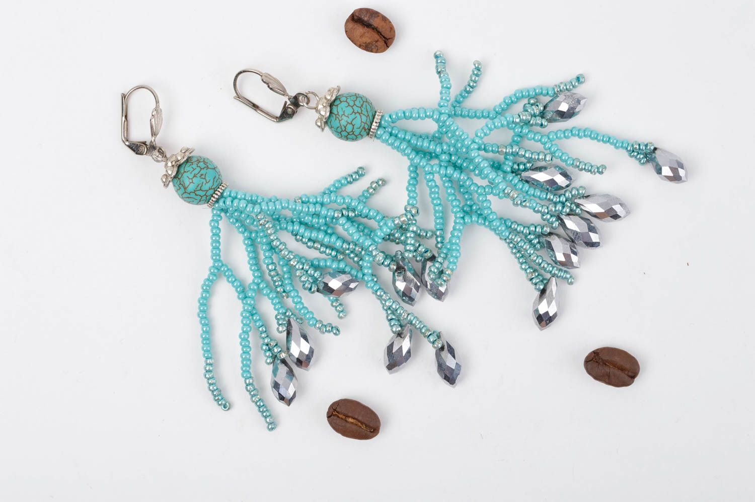 Handmade seed bead earrings seed beads accessories long earrings with charms photo 1