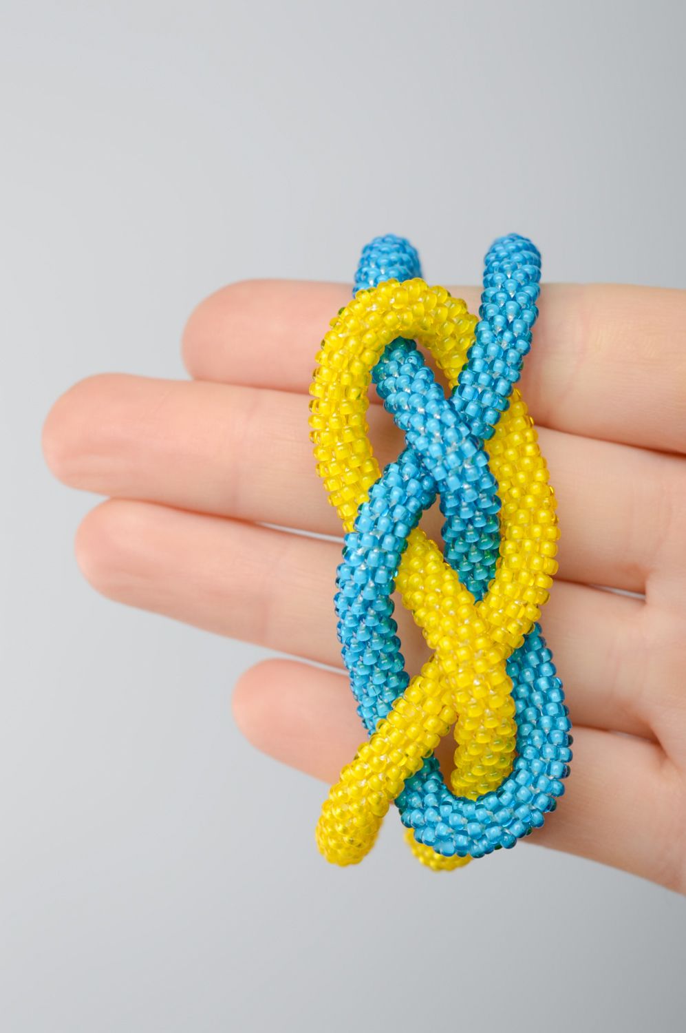 Handmade beaded cord bracelet Yellow and Blue photo 5