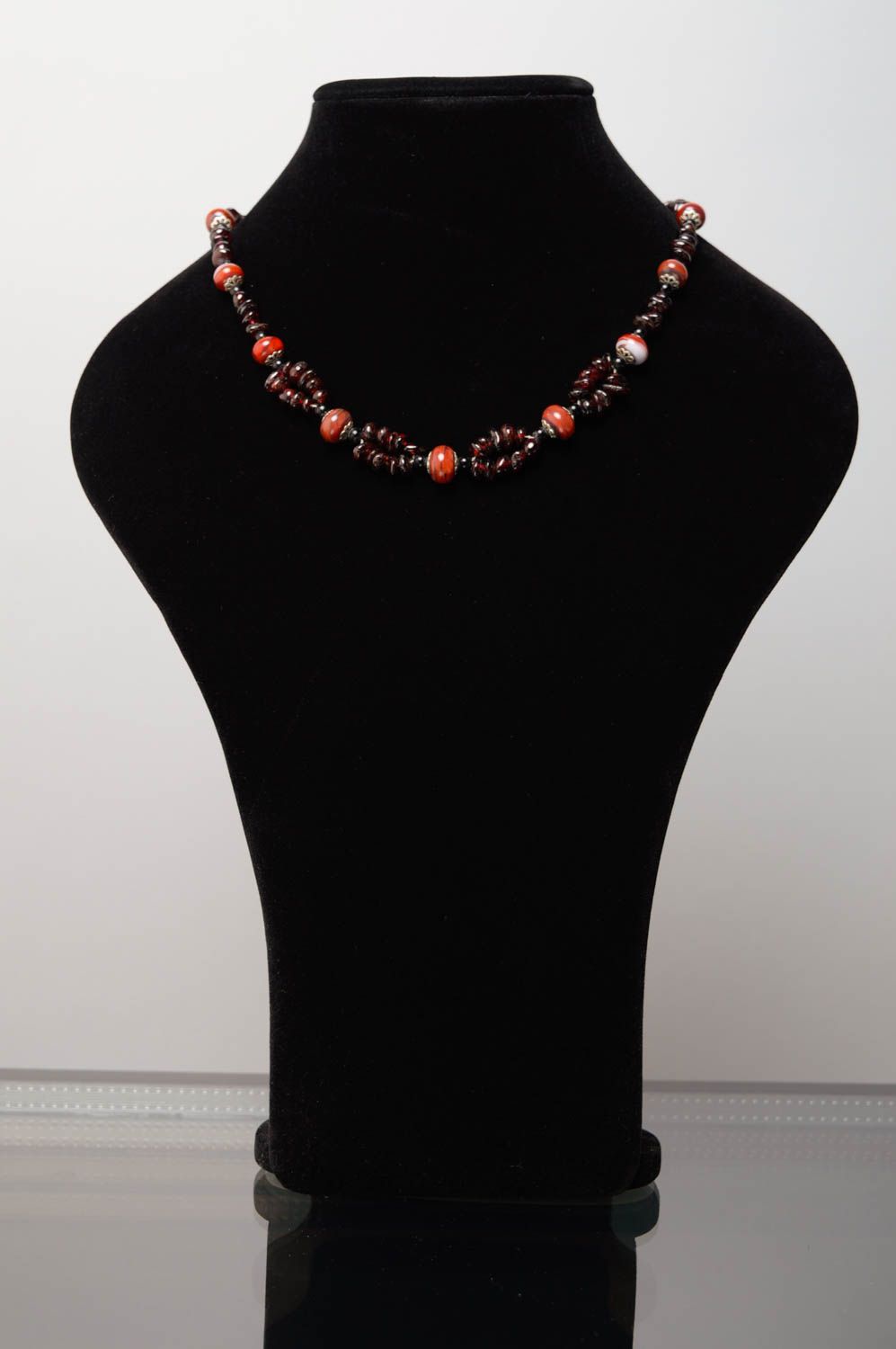 Necklace with designer lampwork beads and natural garnet Troy photo 2